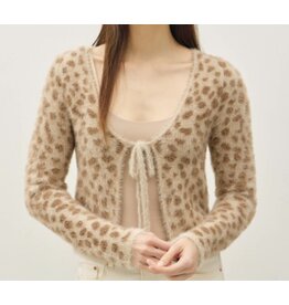 be cool Fuzzy Leopard Jaquard Tie Cardigan