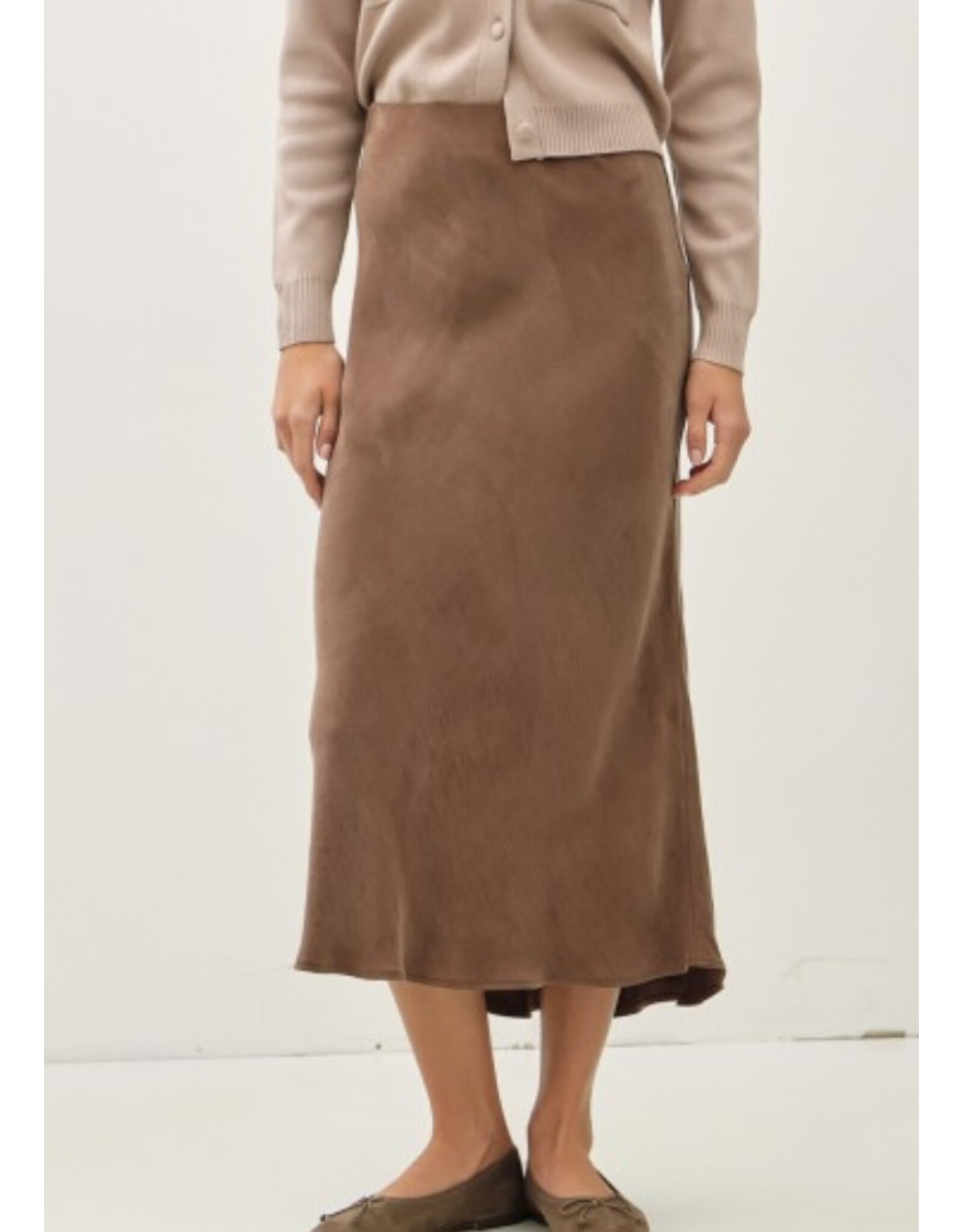 be cool Suede Feel Midi Skirt w/ Elastic Waistline
