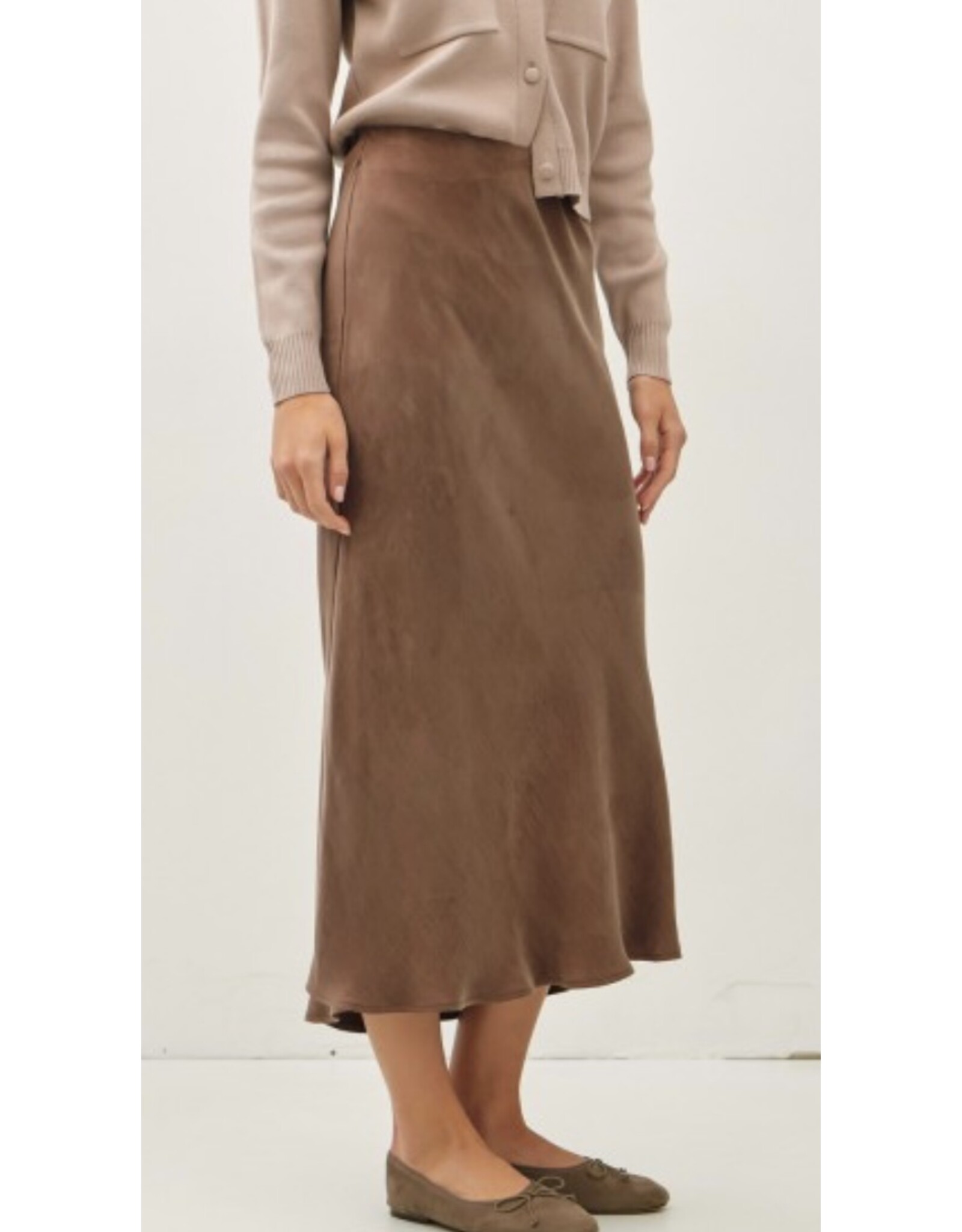 be cool Suede Feel Midi Skirt w/ Elastic Waistline