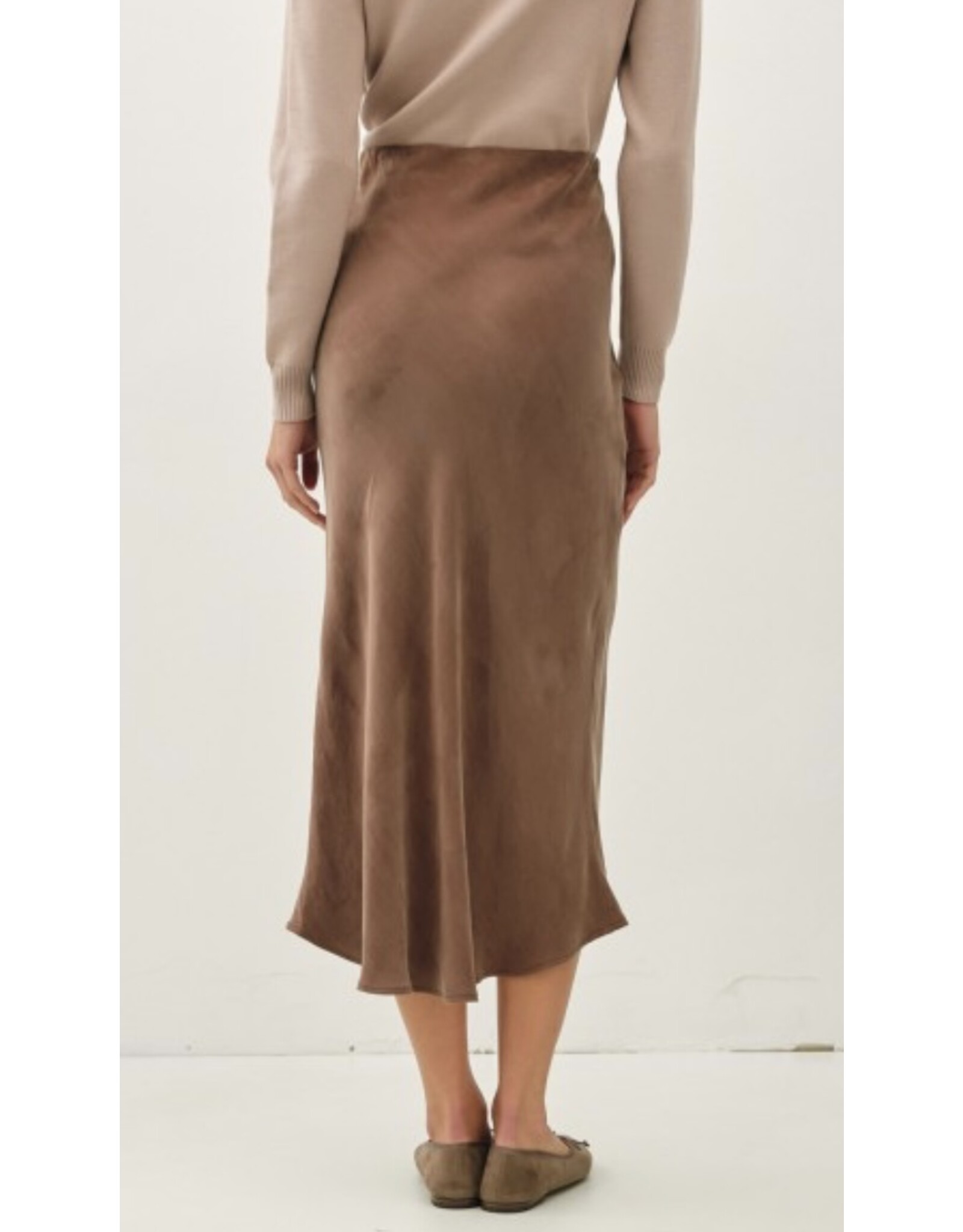 be cool Suede Feel Midi Skirt w/ Elastic Waistline