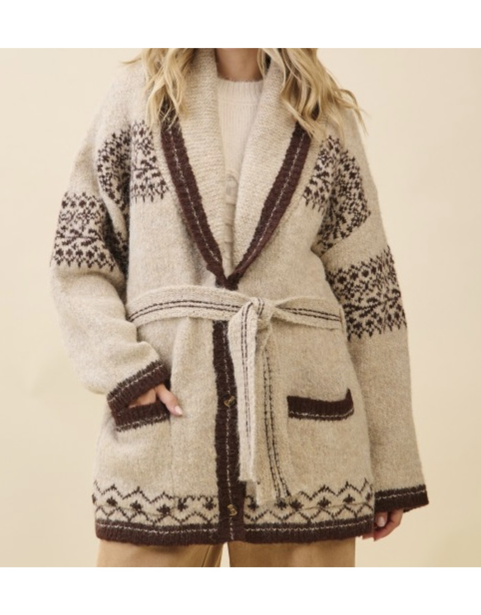 gee gee Fuzzy Knit Belted Cardigan