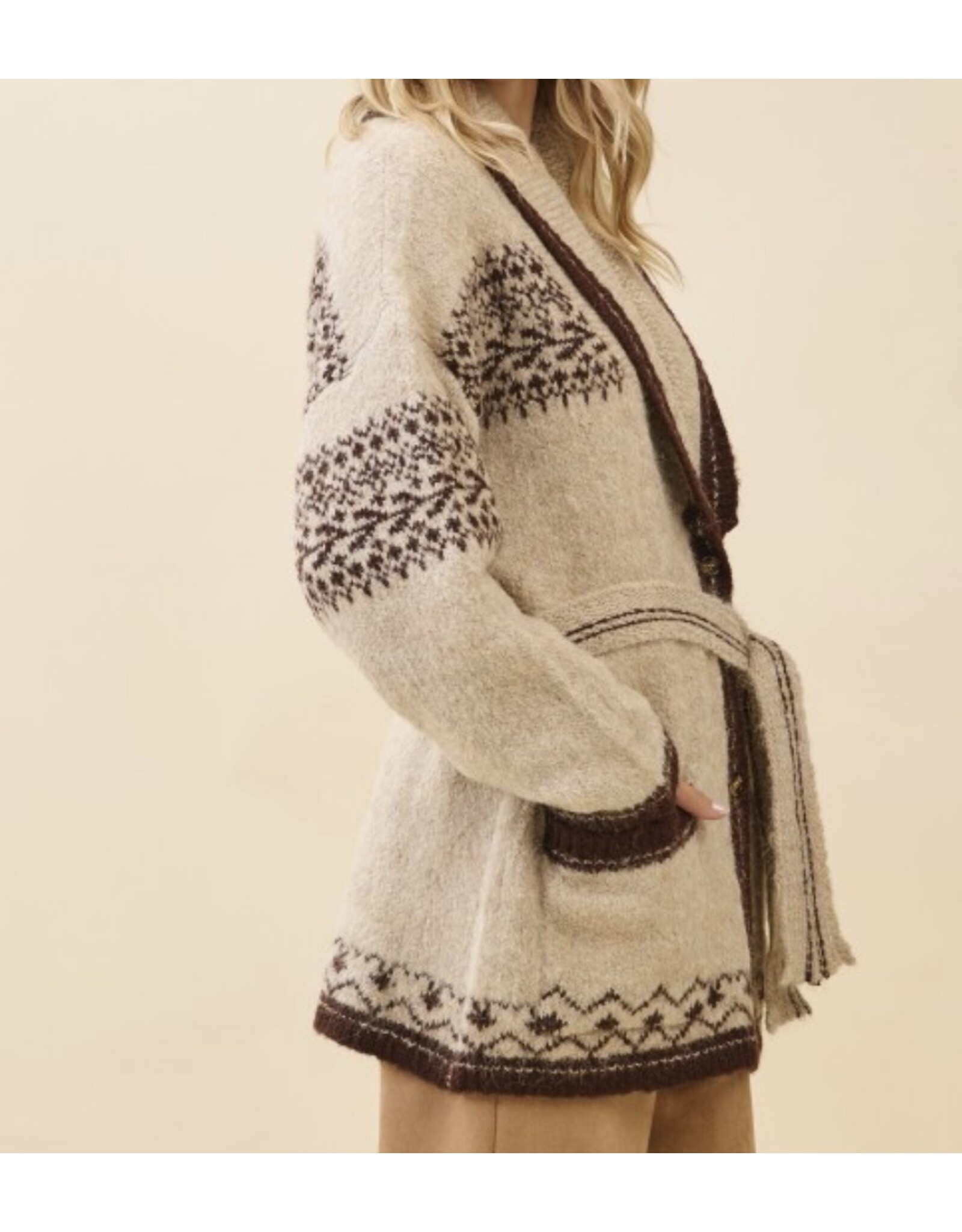 gee gee Fuzzy Knit Belted Cardigan