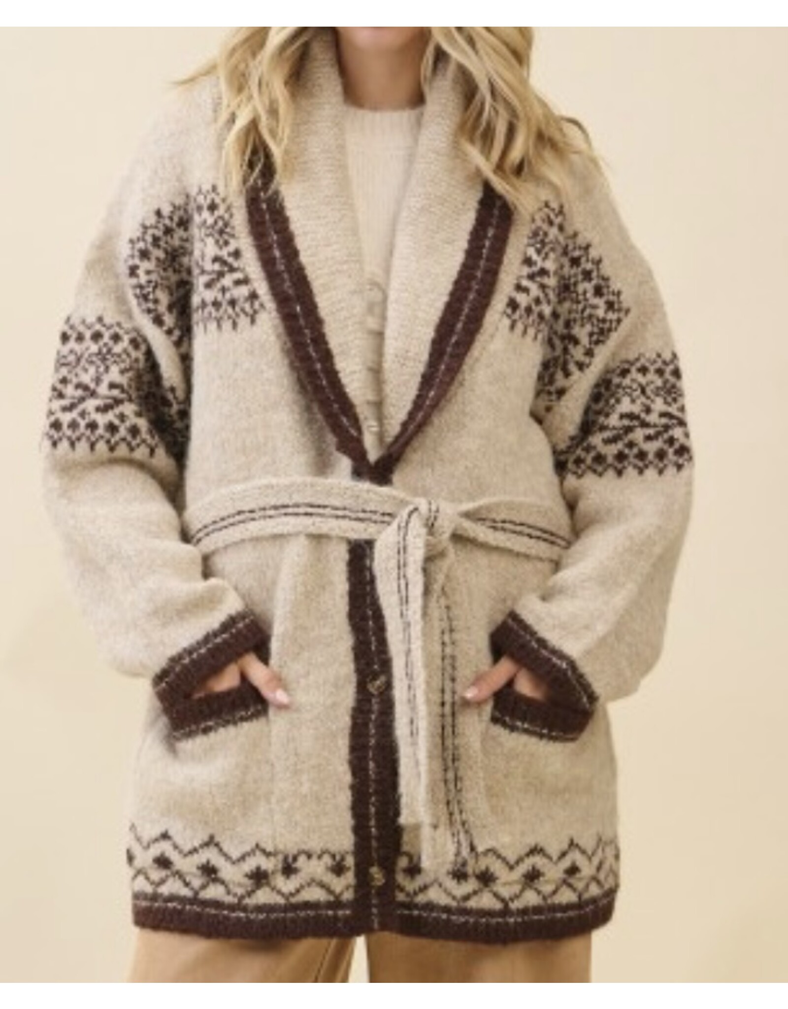 gee gee Fuzzy Knit Belted Cardigan