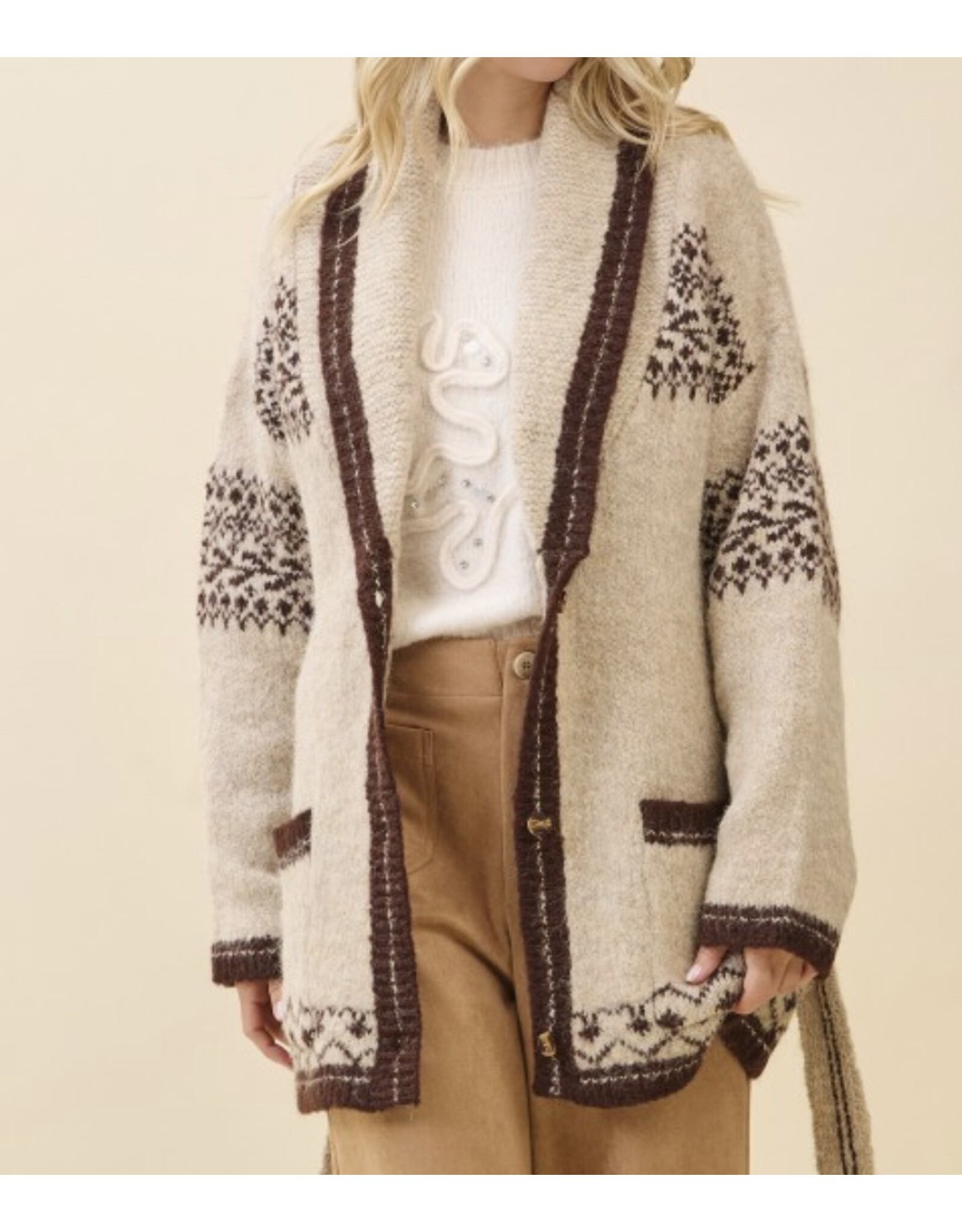 gee gee Fuzzy Knit Belted Cardigan