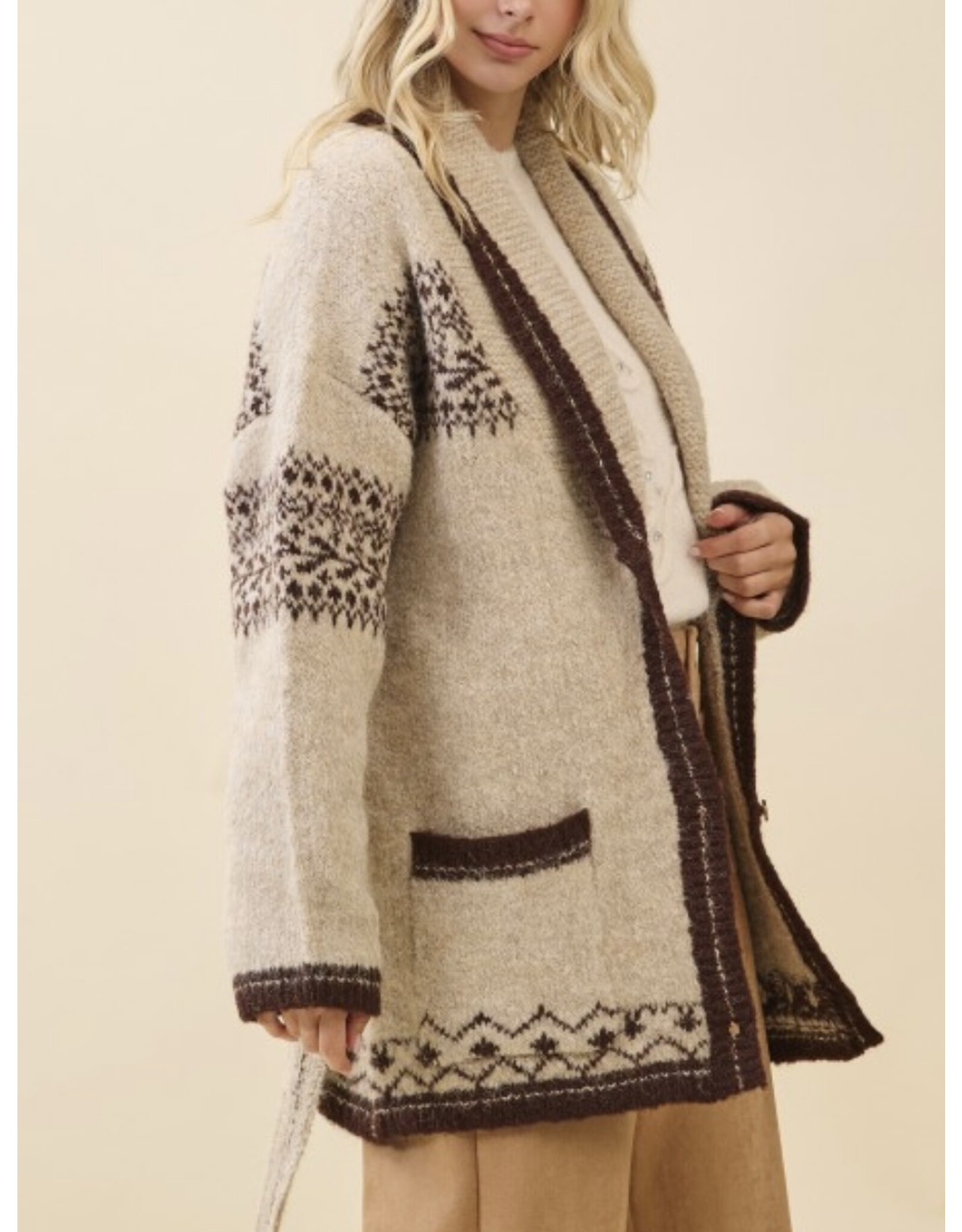 gee gee Fuzzy Knit Belted Cardigan