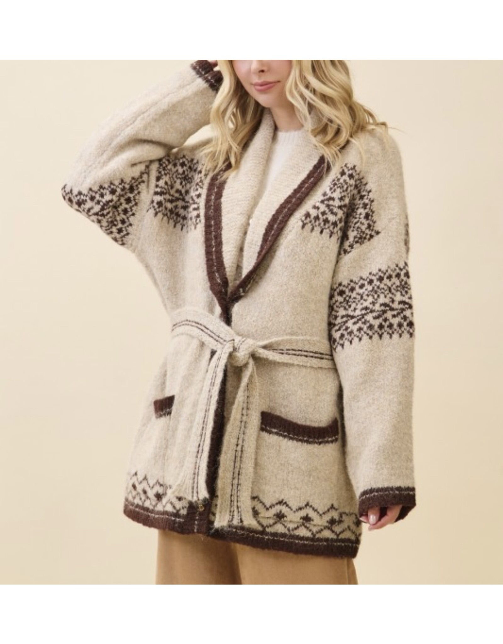 gee gee Fuzzy Knit Belted Cardigan