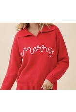 gee gee Merry Holiday Script Knit Sweater