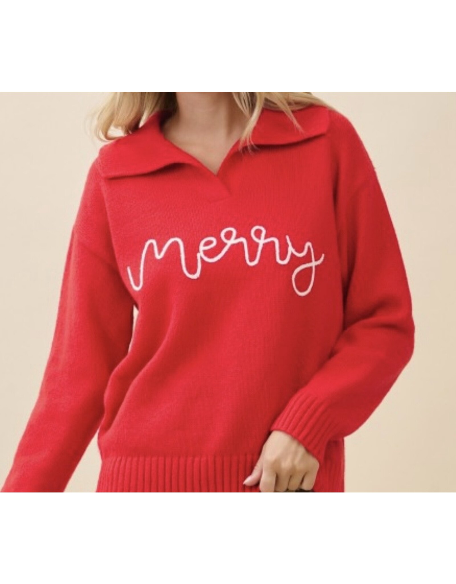 gee gee Merry Holiday Script Knit Sweater