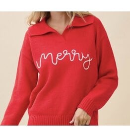 gee gee Merry Holiday Script Knit Sweater