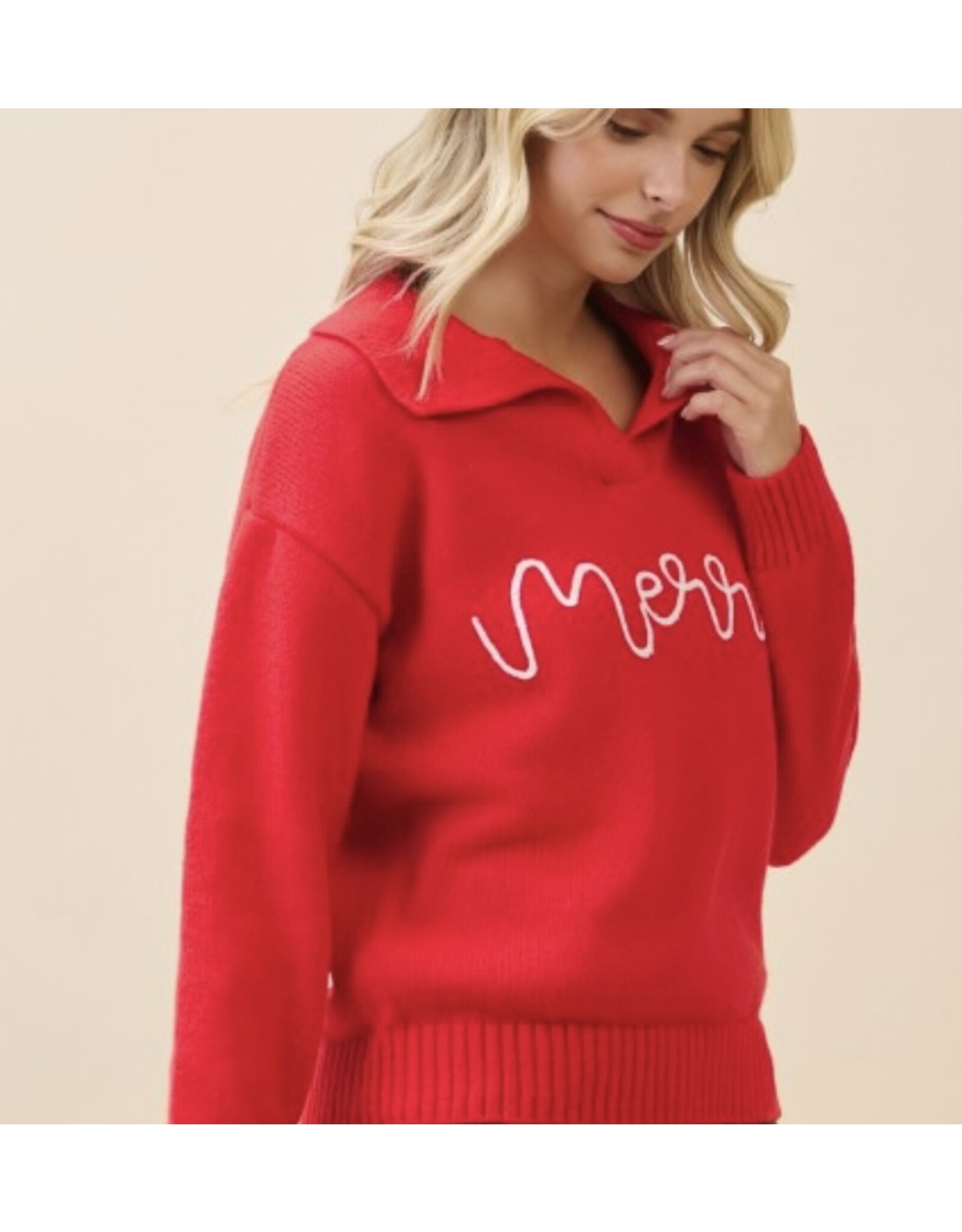 gee gee Merry Holiday Script Knit Sweater