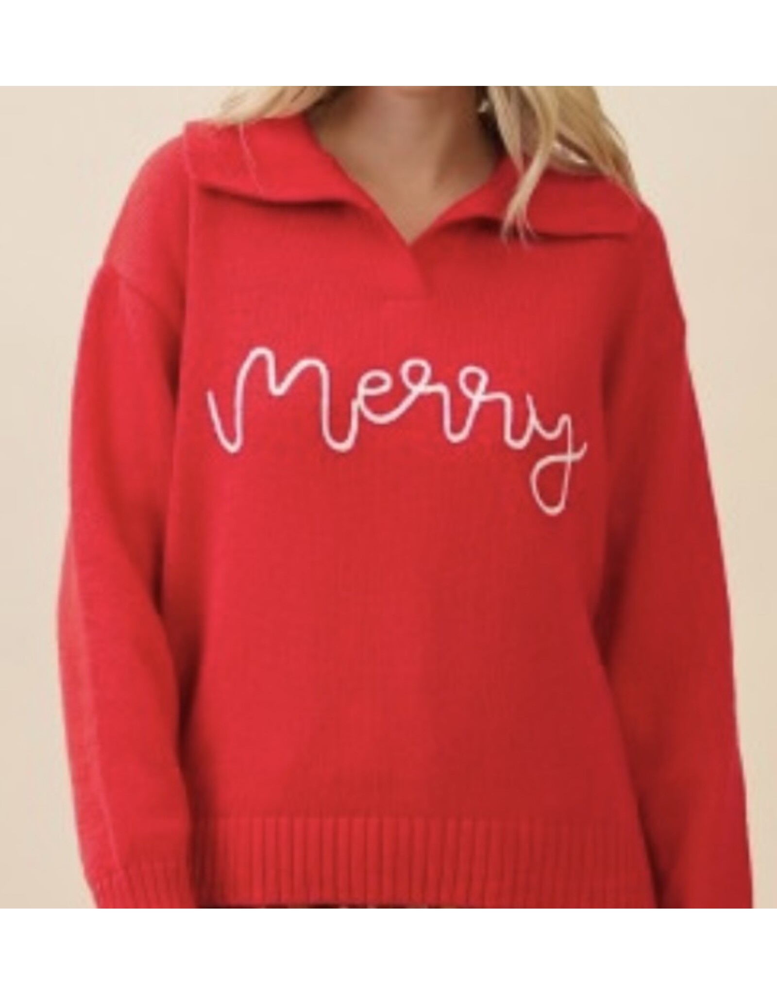 gee gee Merry Holiday Script Knit Sweater
