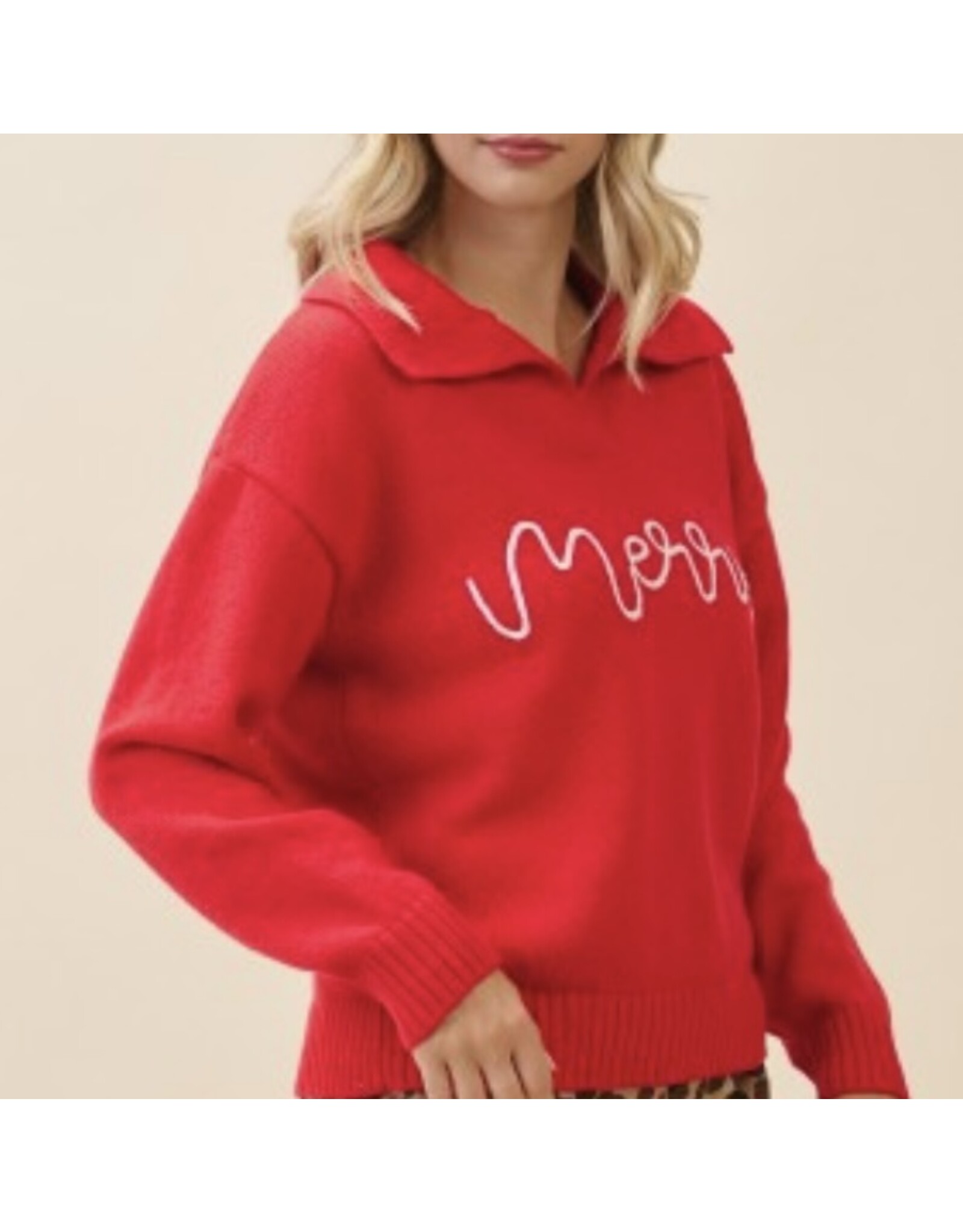 gee gee Merry Holiday Script Knit Sweater