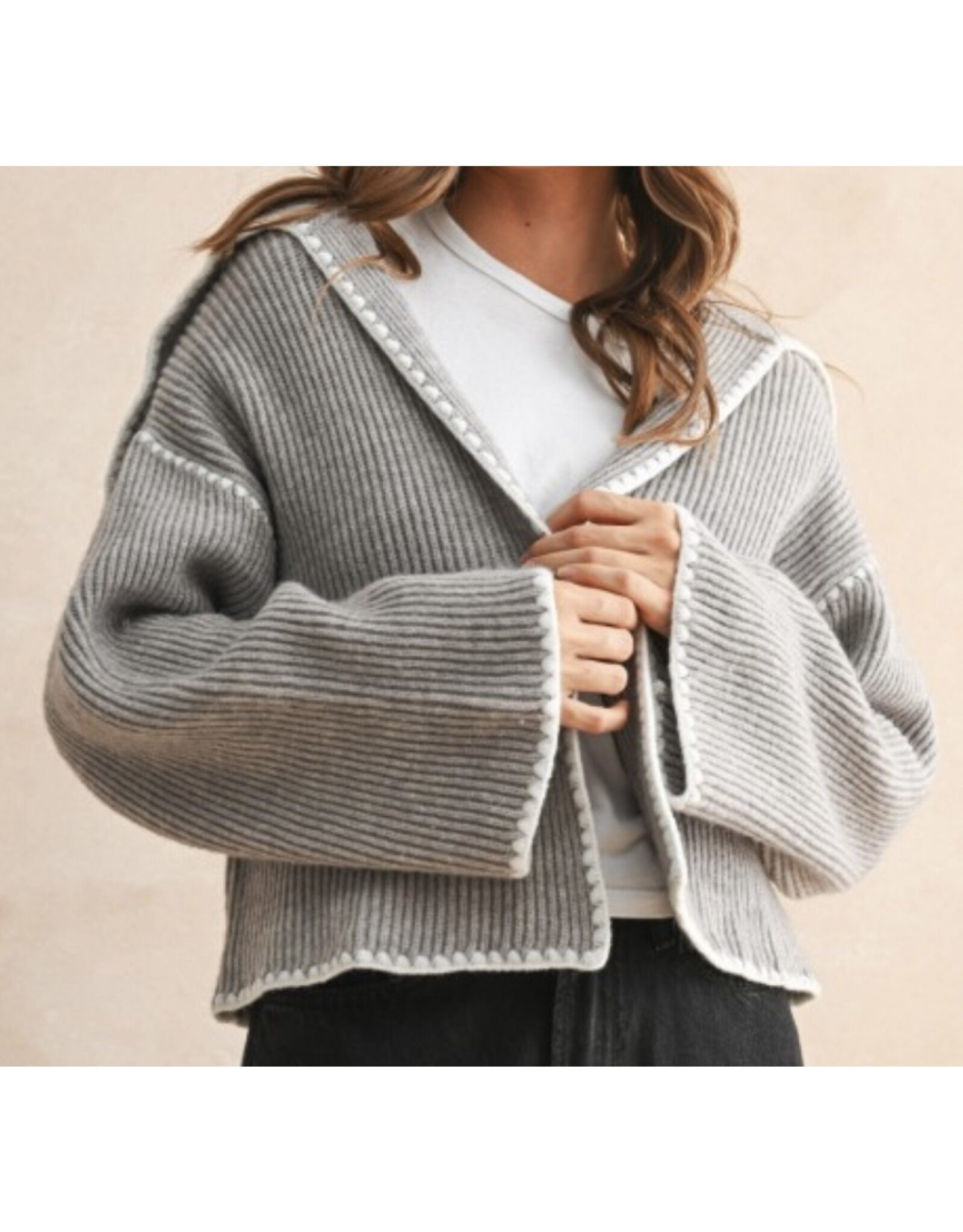 Contrast Stitch  Sweater Cardigan