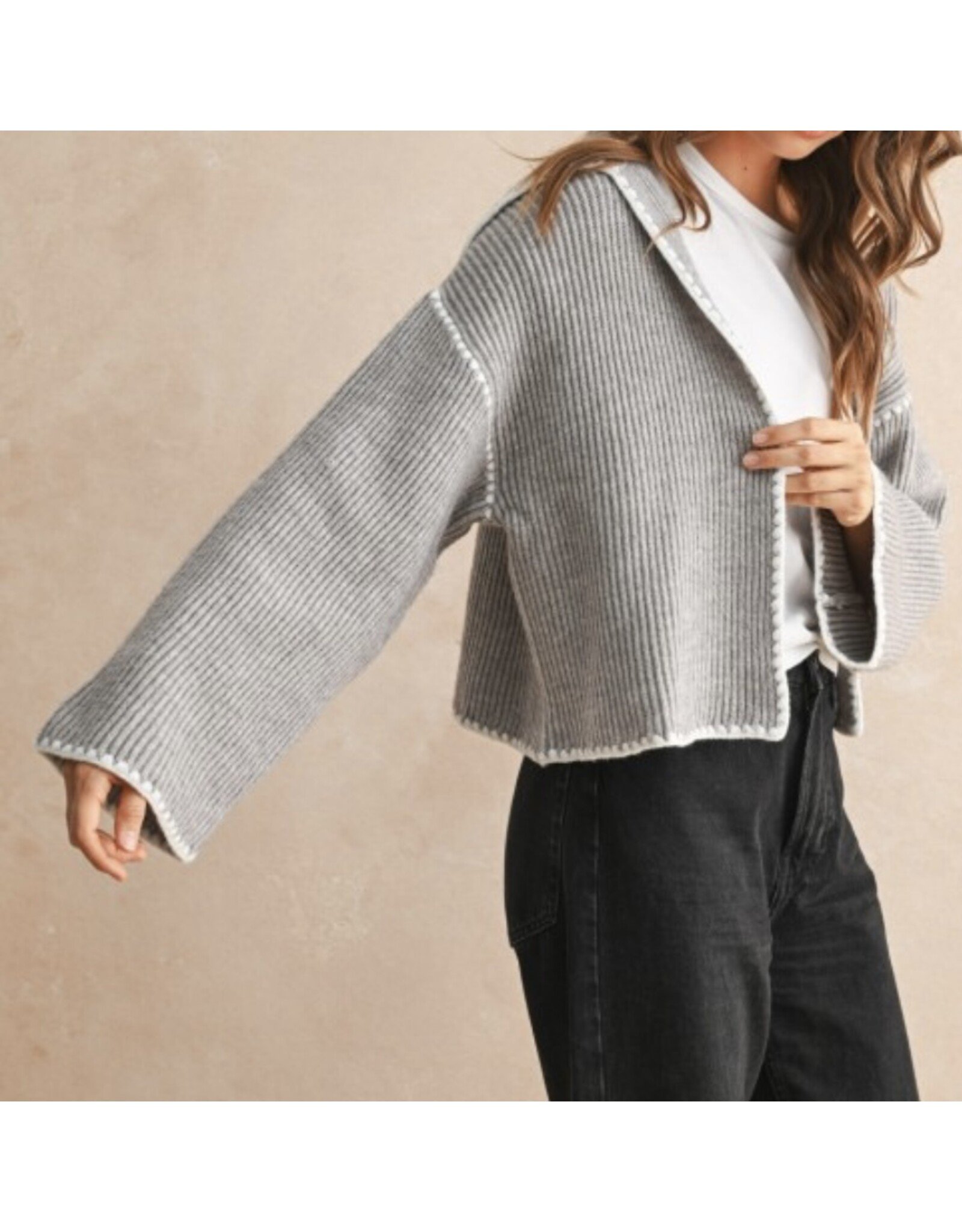 Contrast Stitch  Sweater Cardigan