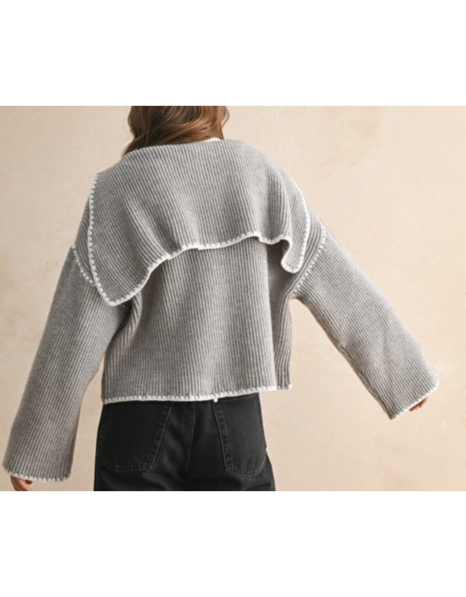 Contrast Stitch  Sweater Cardigan