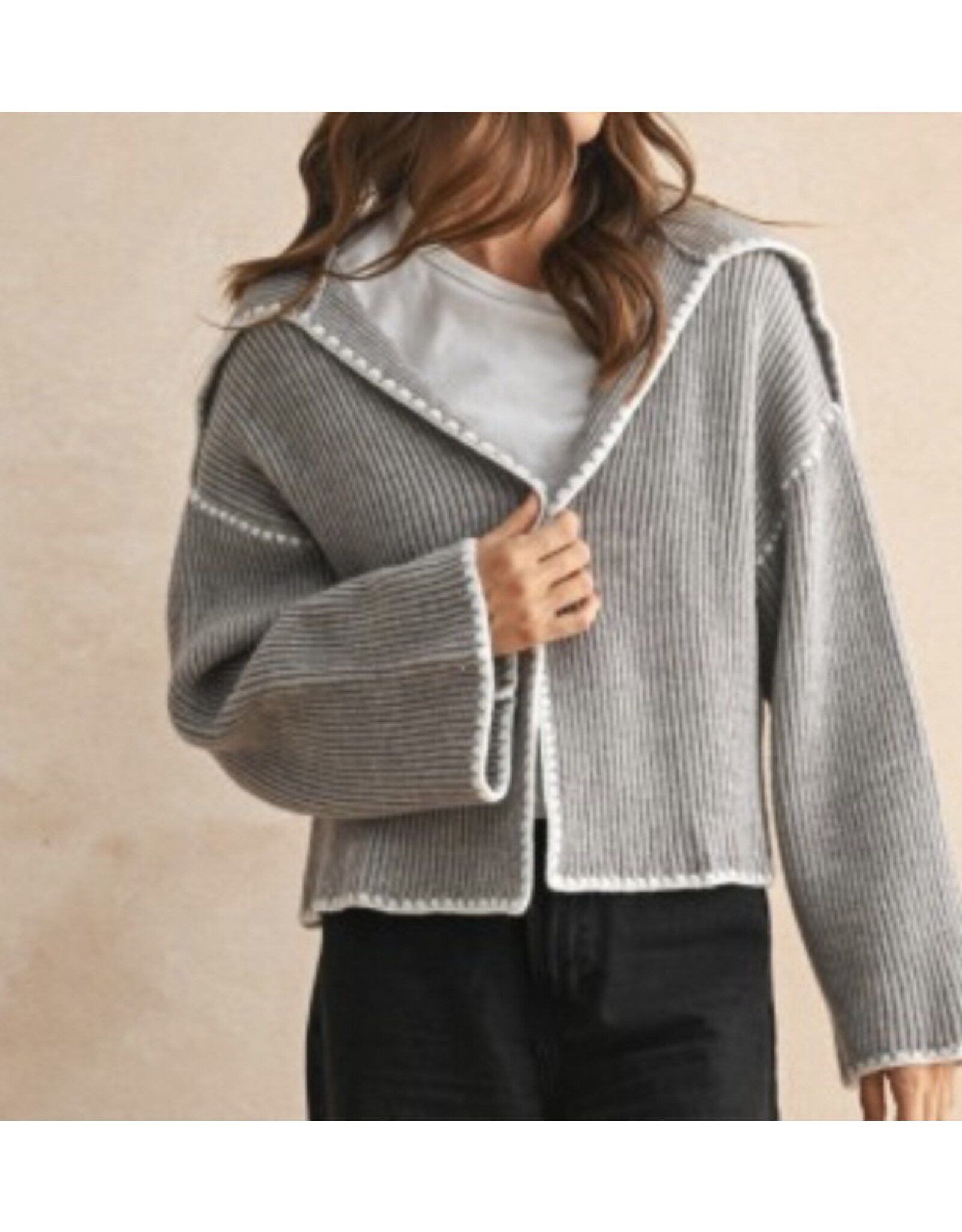 Contrast Stitch  Sweater Cardigan