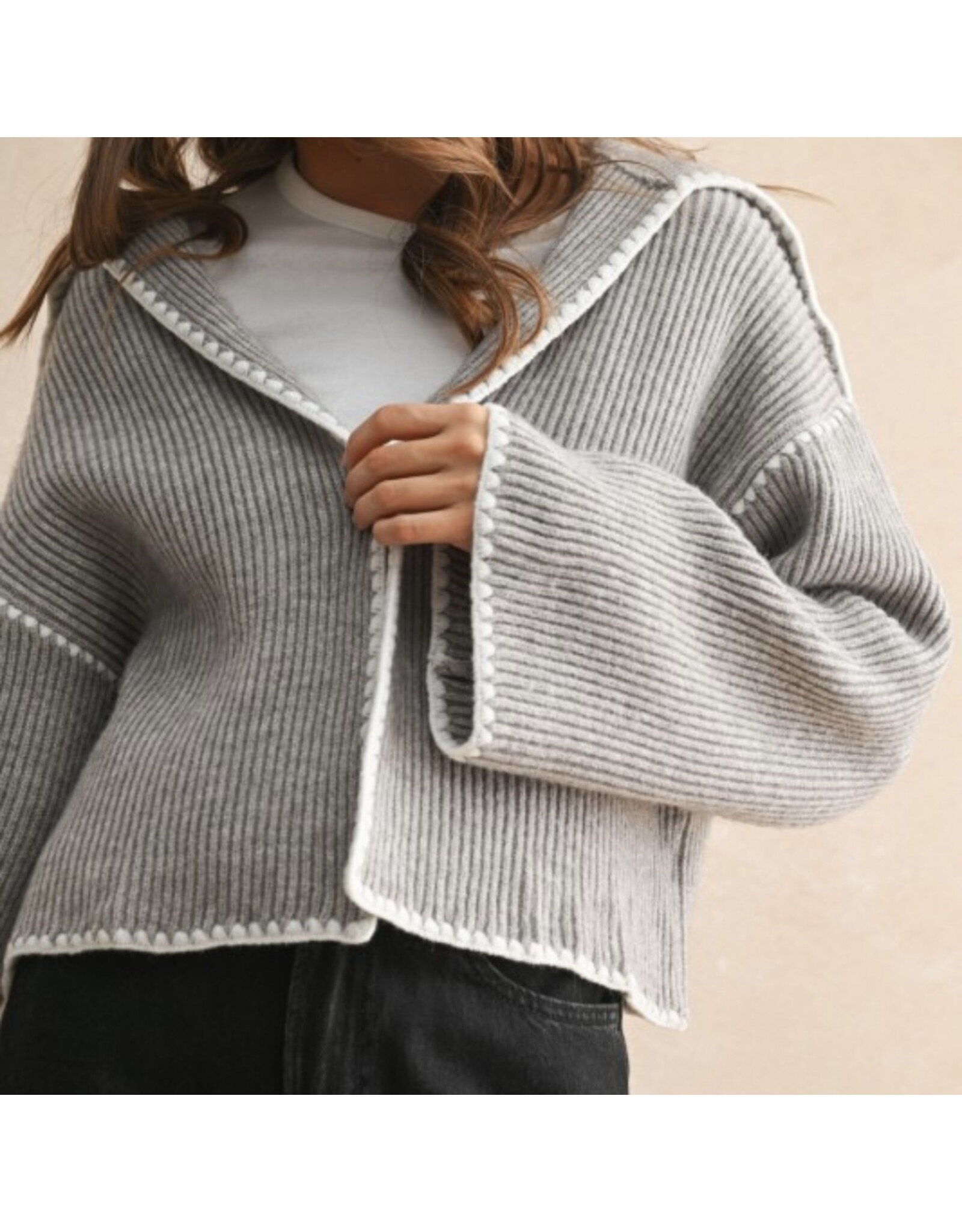 Contrast Stitch  Sweater Cardigan