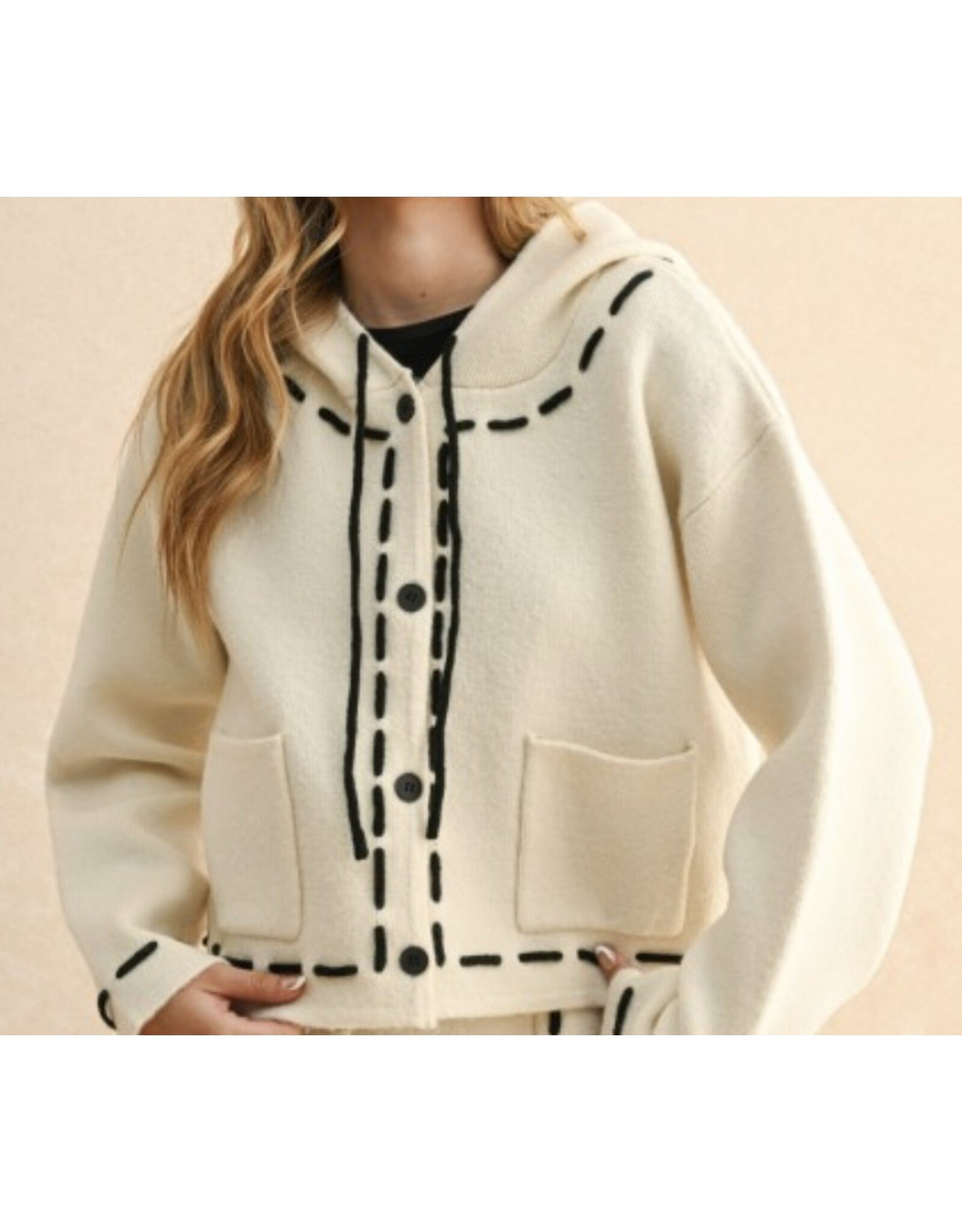 miou muse Stitch Knit Cardigan w/ hoody