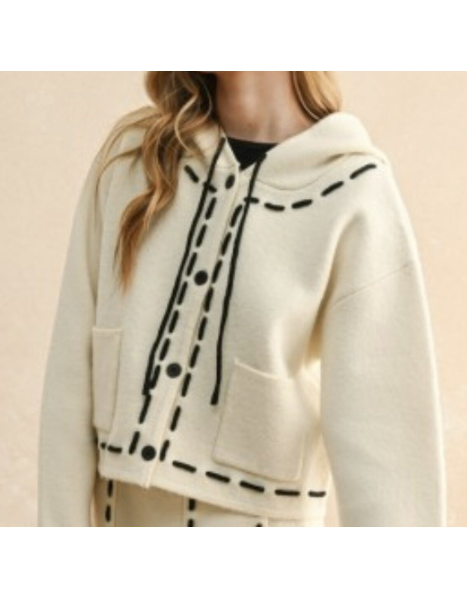 miou muse Stitch Knit Cardigan w/ hoody