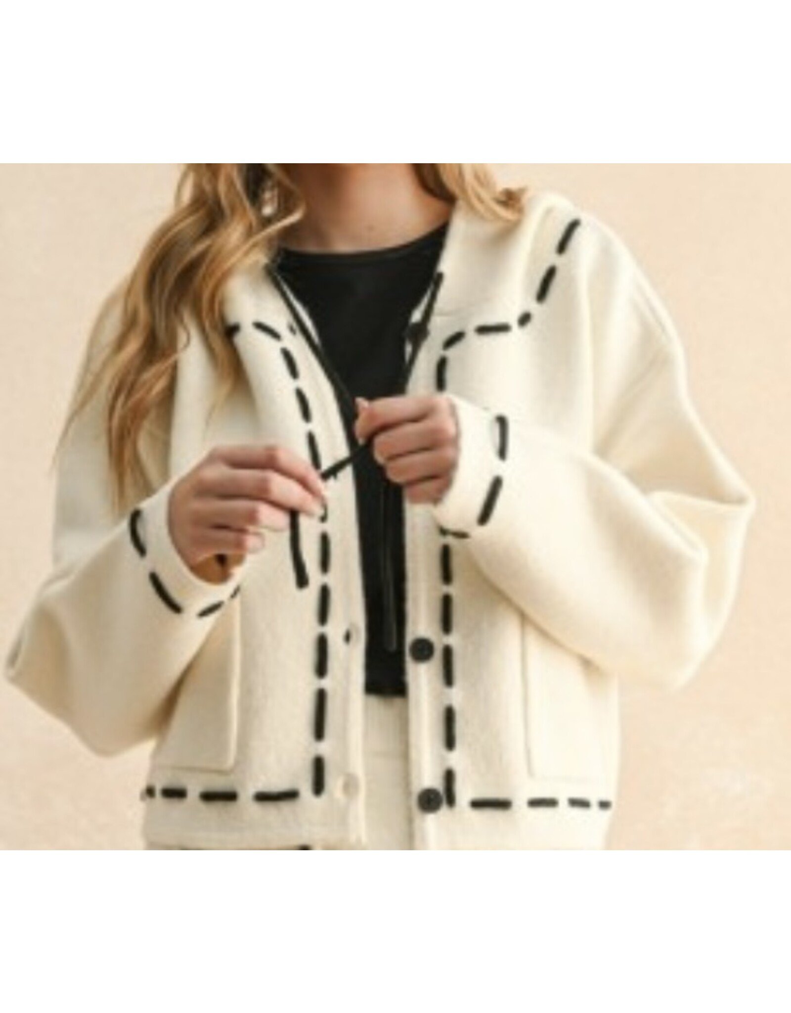 miou muse Stitch Knit Cardigan w/ hoody