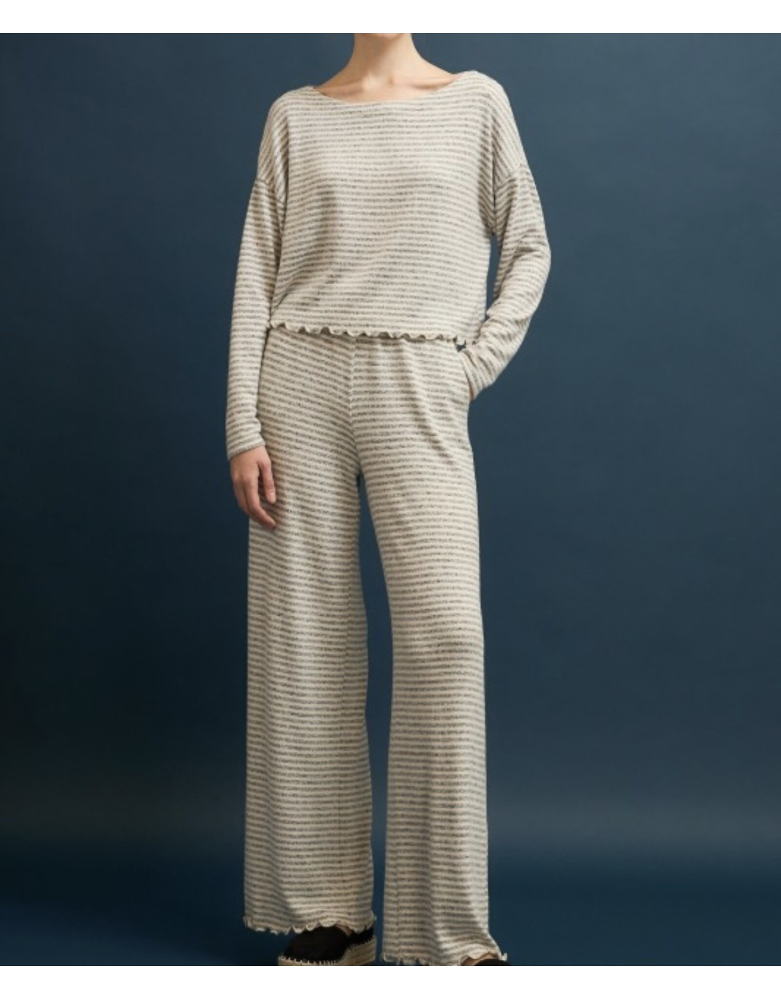 Stripe Long Slv Boxy Top w/ Pants set