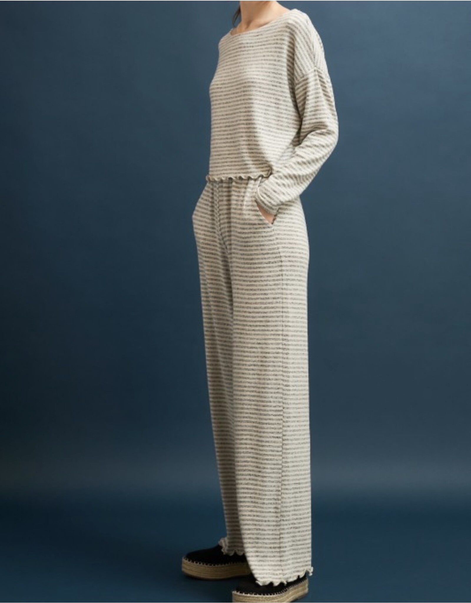 Stripe Long Slv Boxy Top w/ Pants set