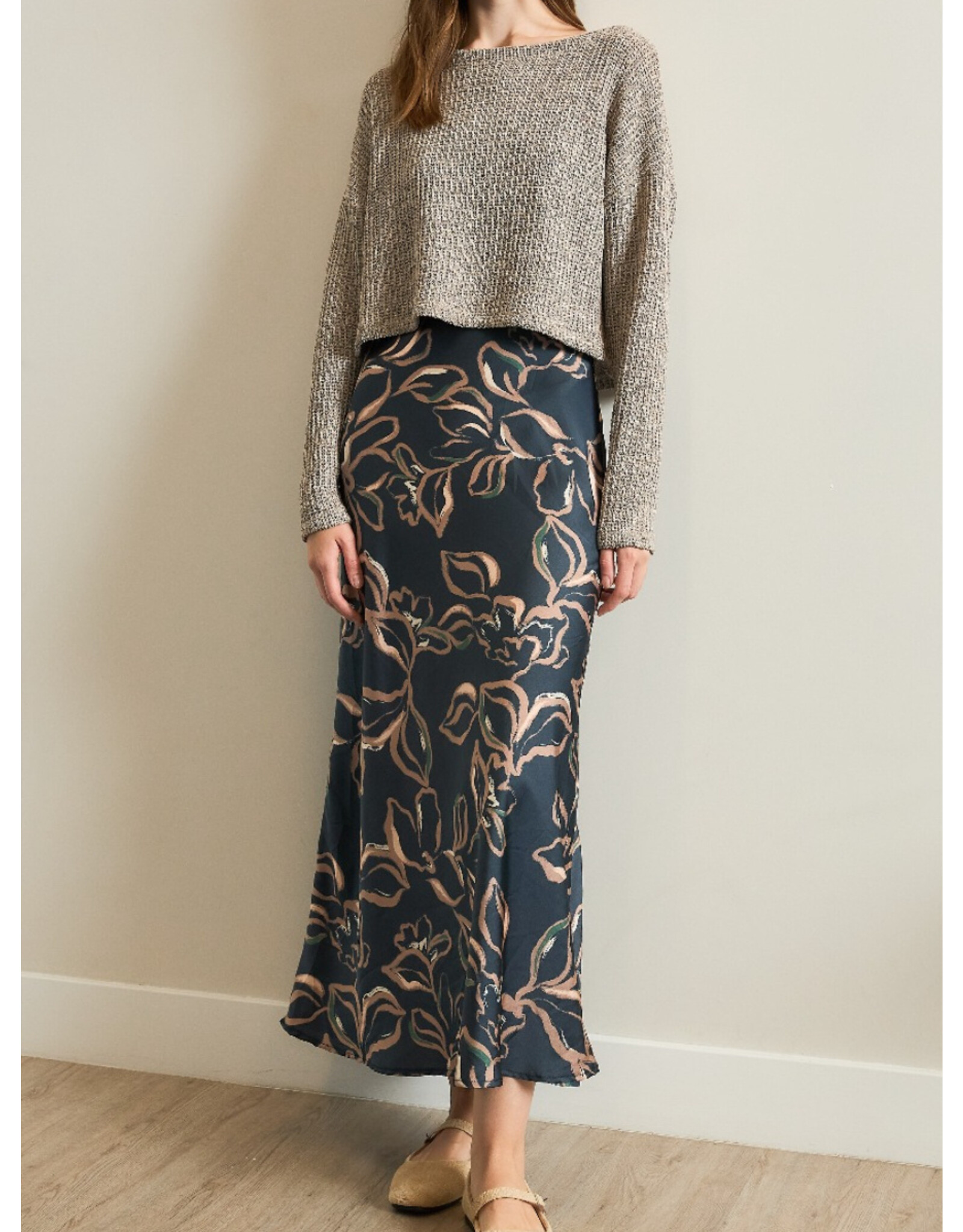 Satin Floral Slip Dress w/ Lightweight Sweater