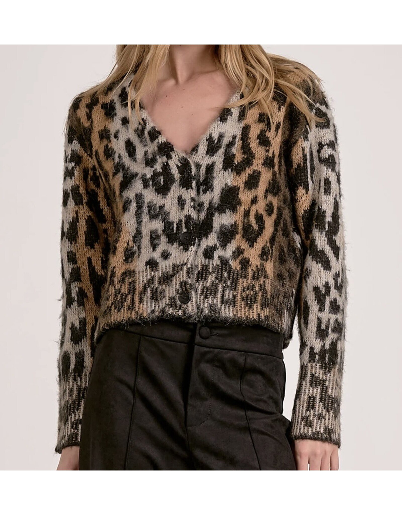 Elan Elan Cheetah Eyelash Cardigan
