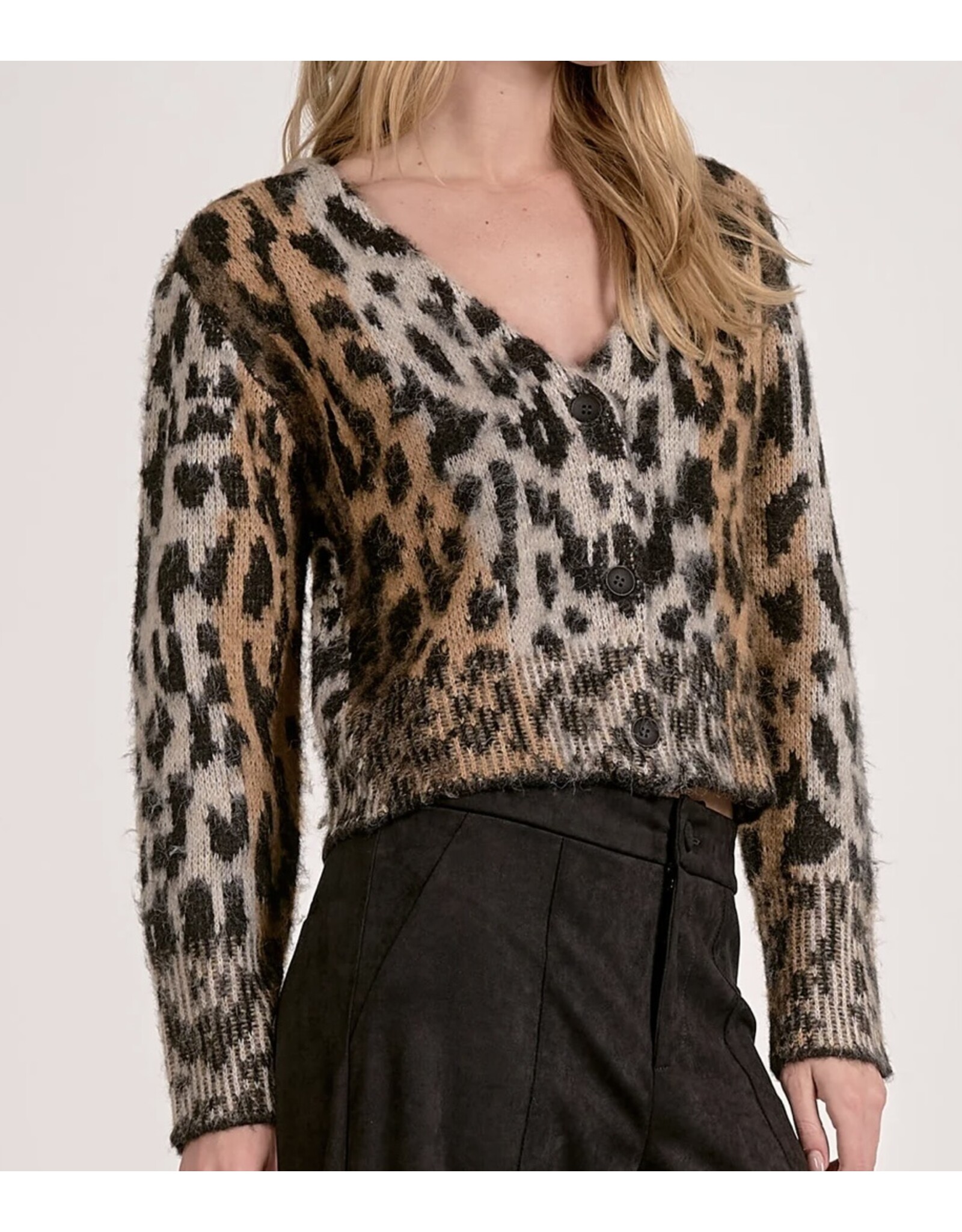 Elan Elan Cheetah Eyelash Cardigan