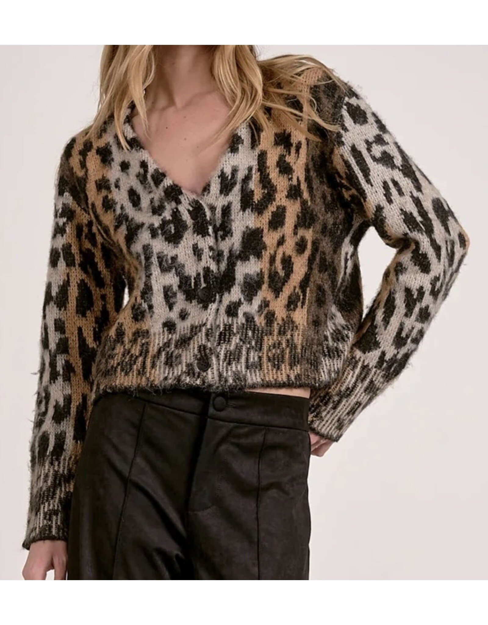 Elan Elan Cheetah Eyelash Cardigan