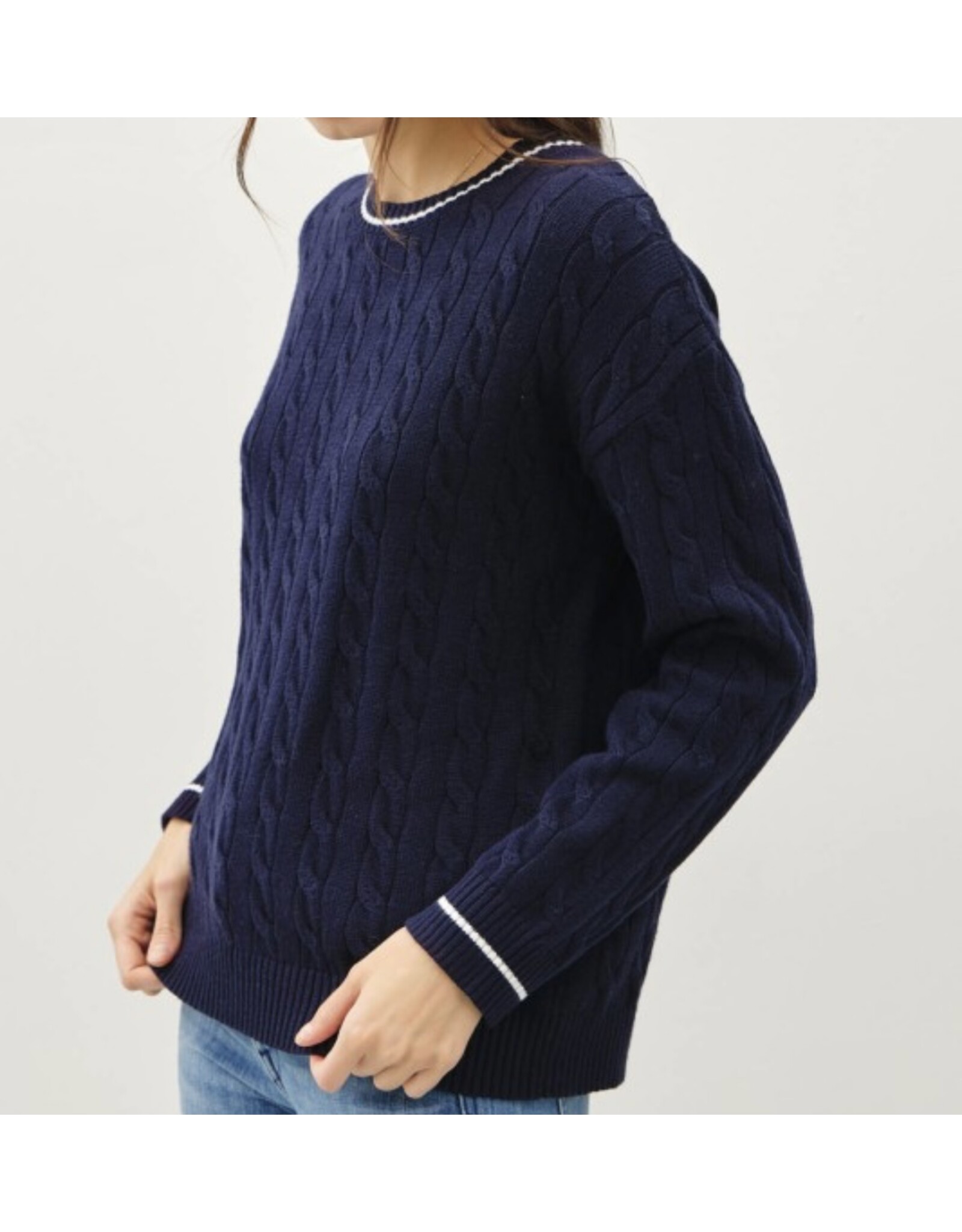 be cool Navy Cable Knit Sweater w/accent