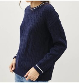 be cool Navy Cable Knit Sweater w/accent