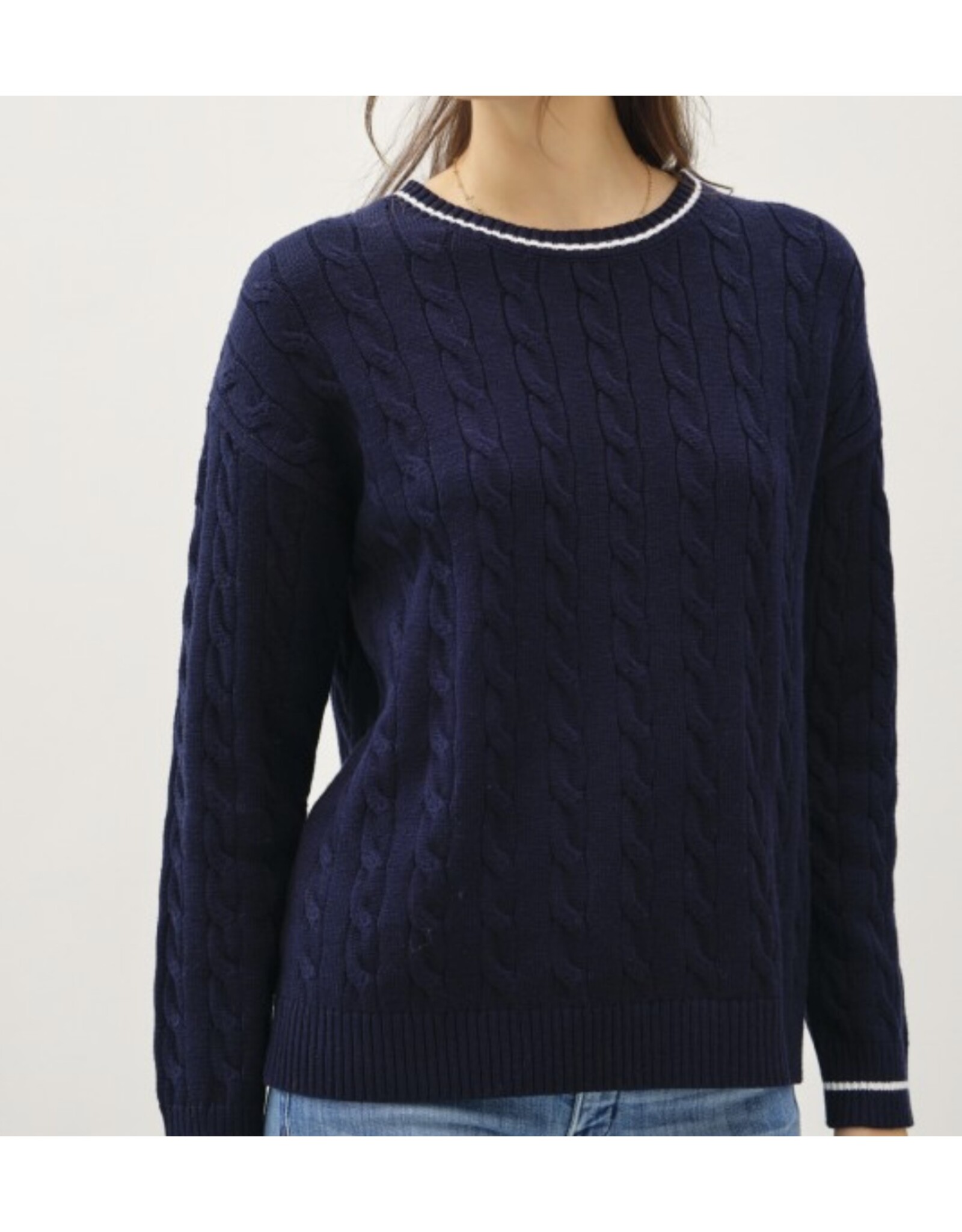 be cool Navy Cable Knit Sweater w/accent
