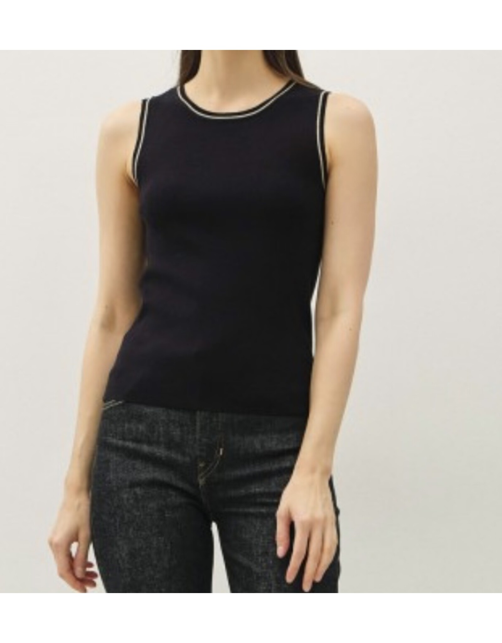 Black Contrast Accent Knit Tank