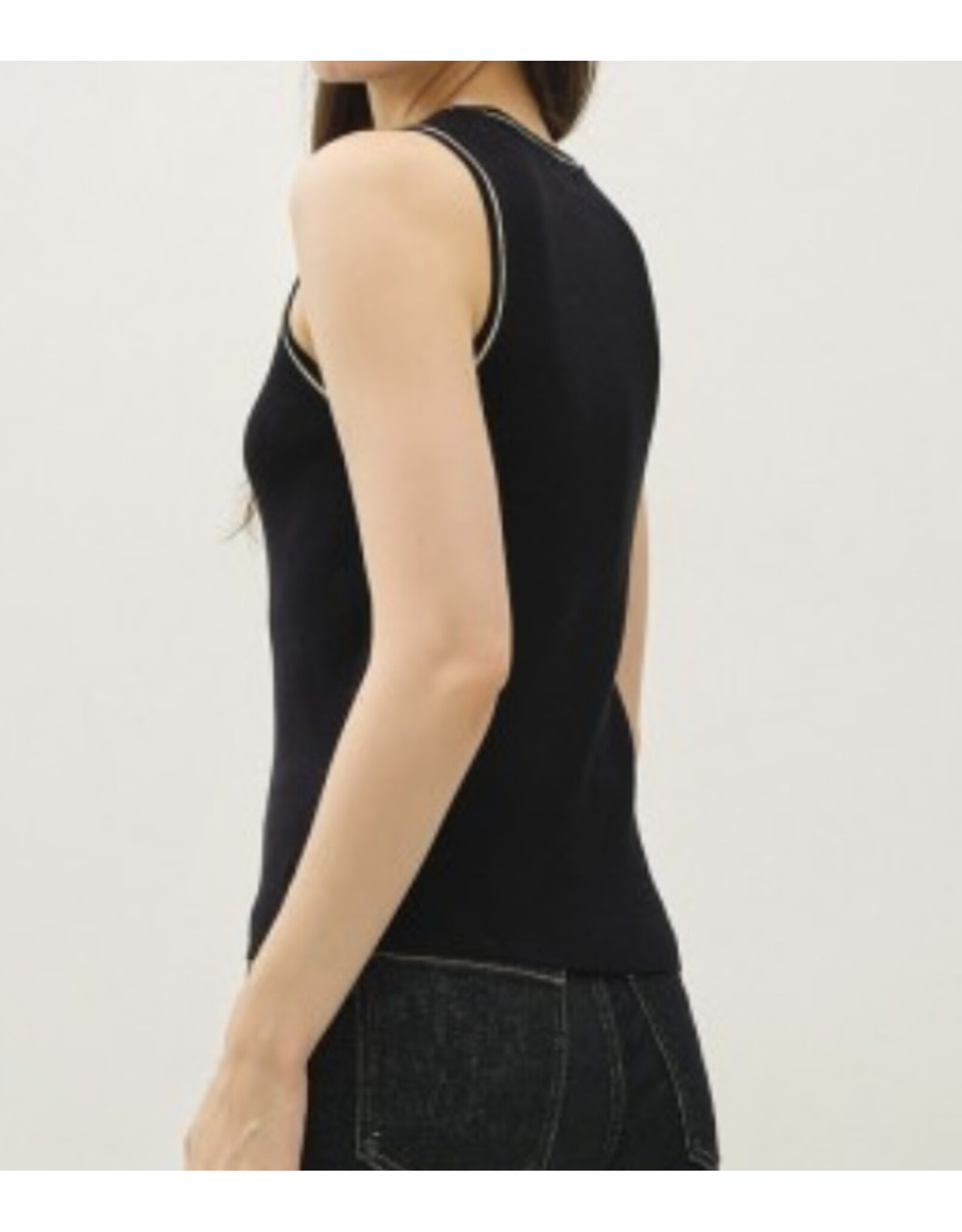 Black Contrast Accent Knit Tank
