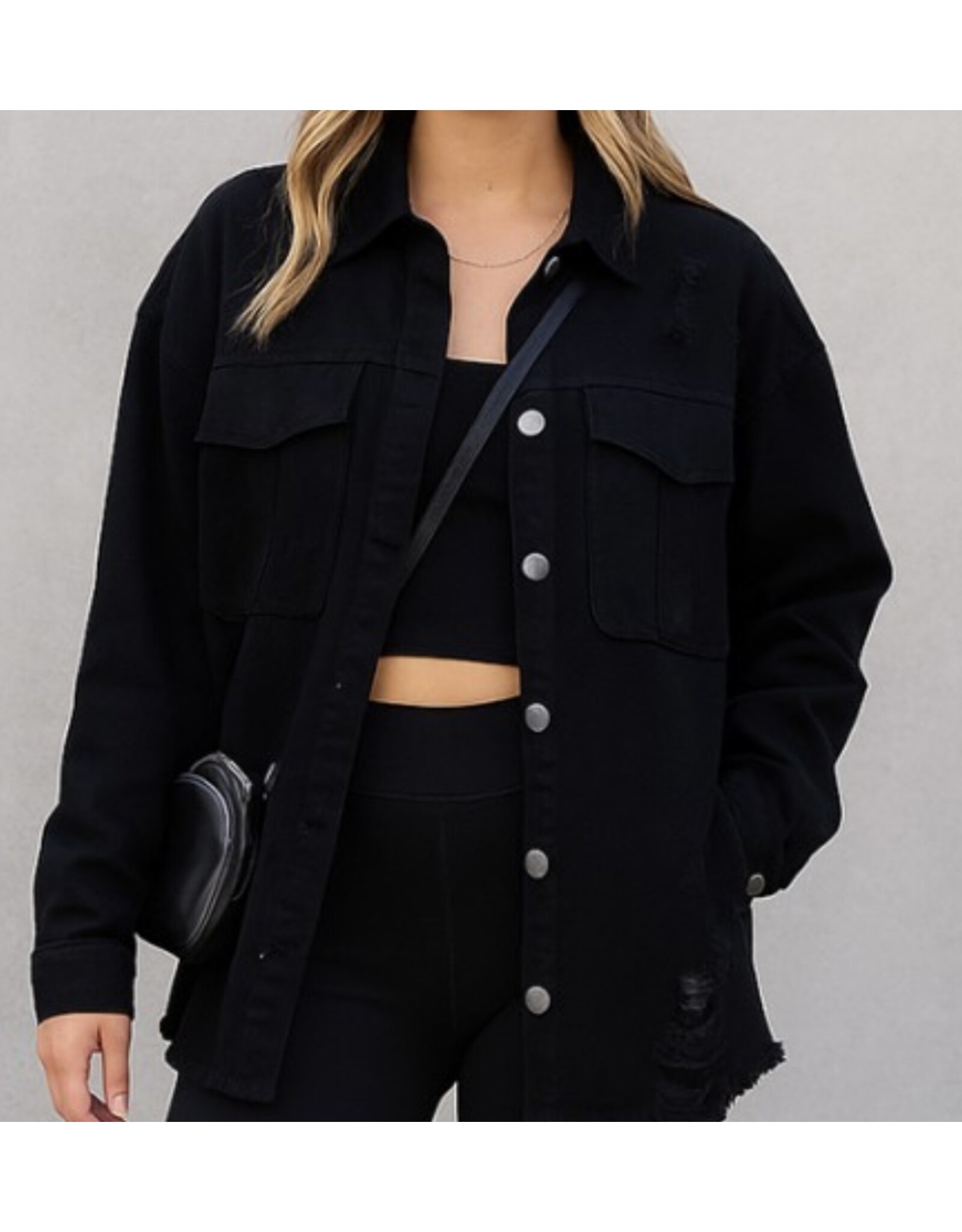 Black Distressed Oversized Denim Jacket