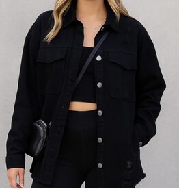 Black Distressed Oversized Denim Jacket
