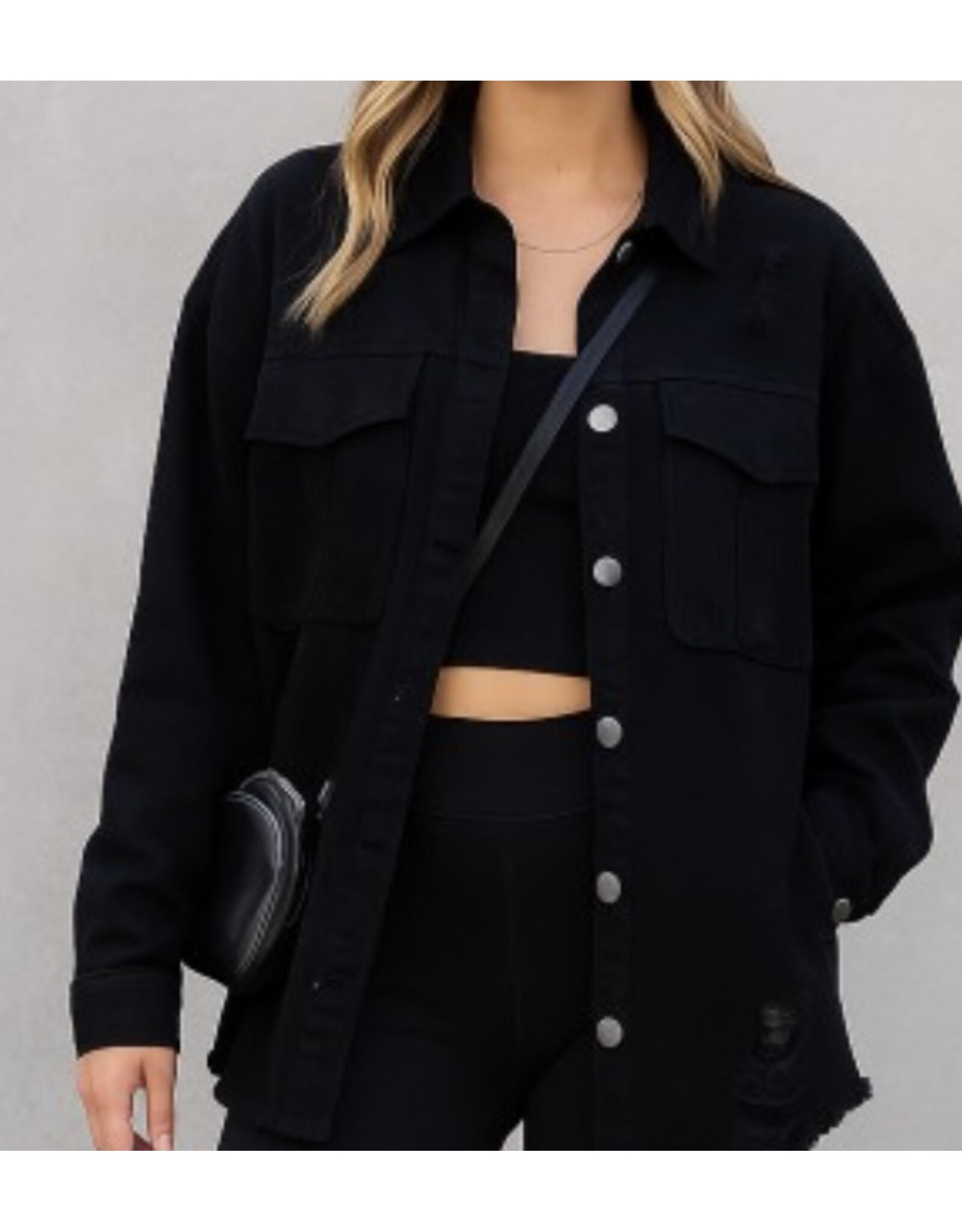 Black Distressed Oversized Denim Jacket