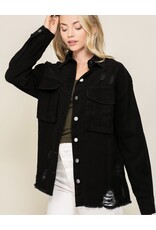 Black Distressed Oversized Denim Jacket Black Distressed Oversized Denim Jacket