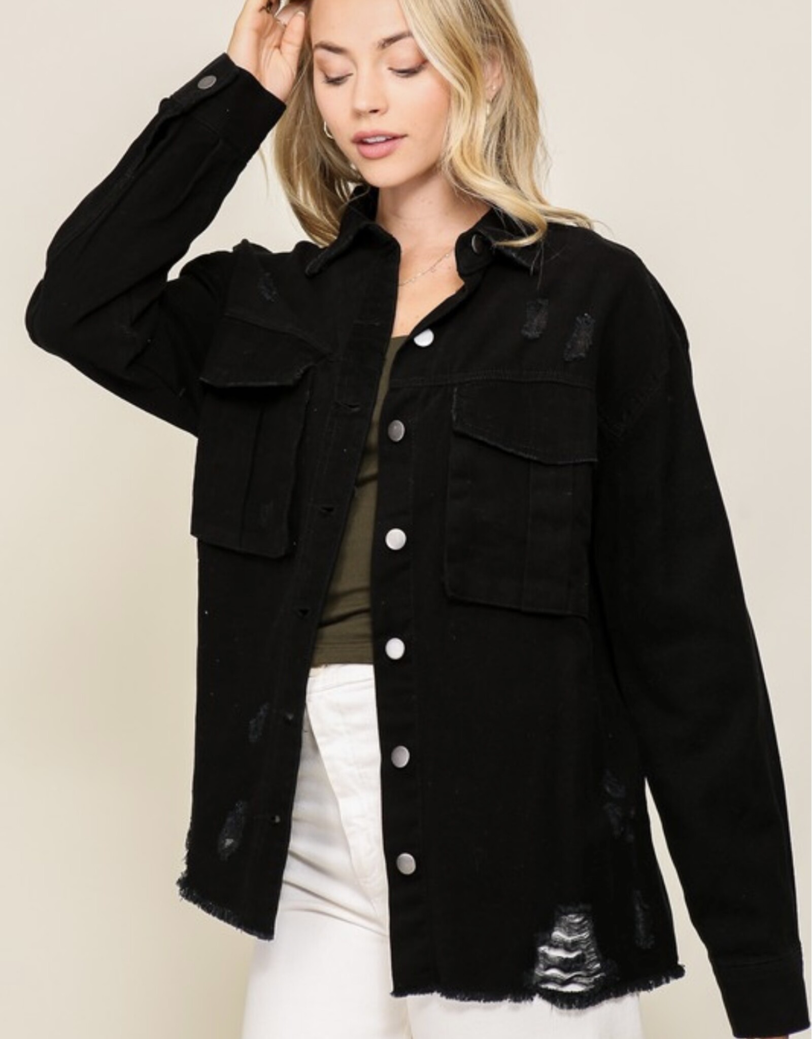 Black Distressed Oversized Denim Jacket