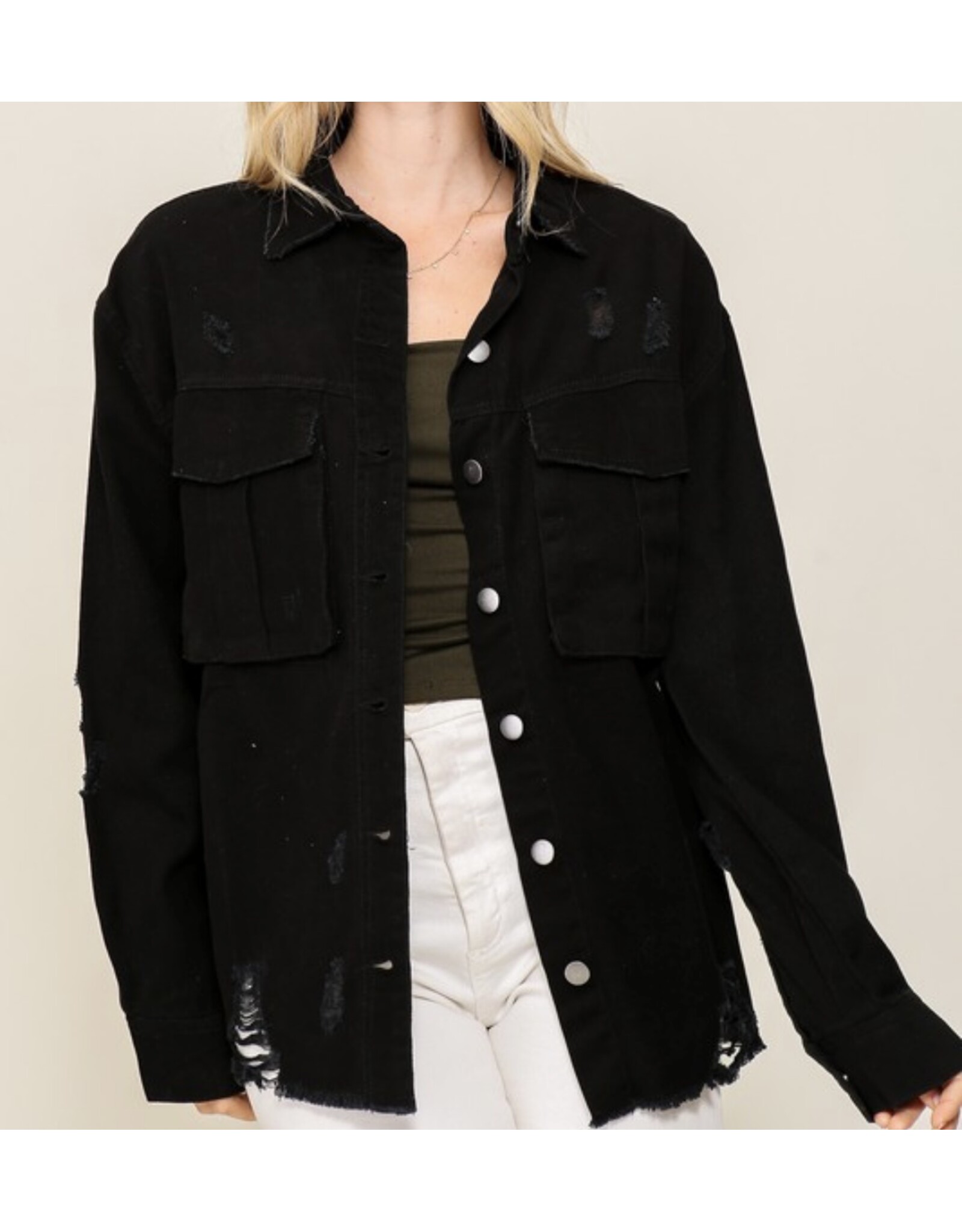 Black Distressed Oversized Denim Jacket