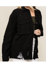 Black Distressed Oversized Denim Jacket Black Distressed Oversized Denim Jacket