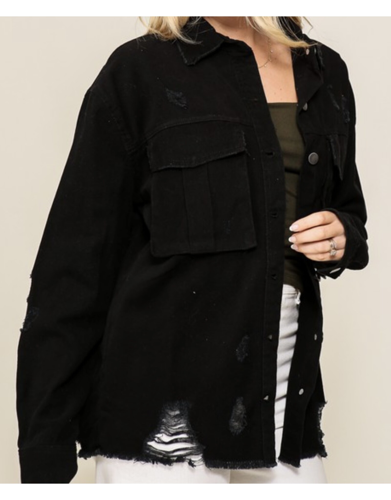 Black Distressed Oversized Denim Jacket