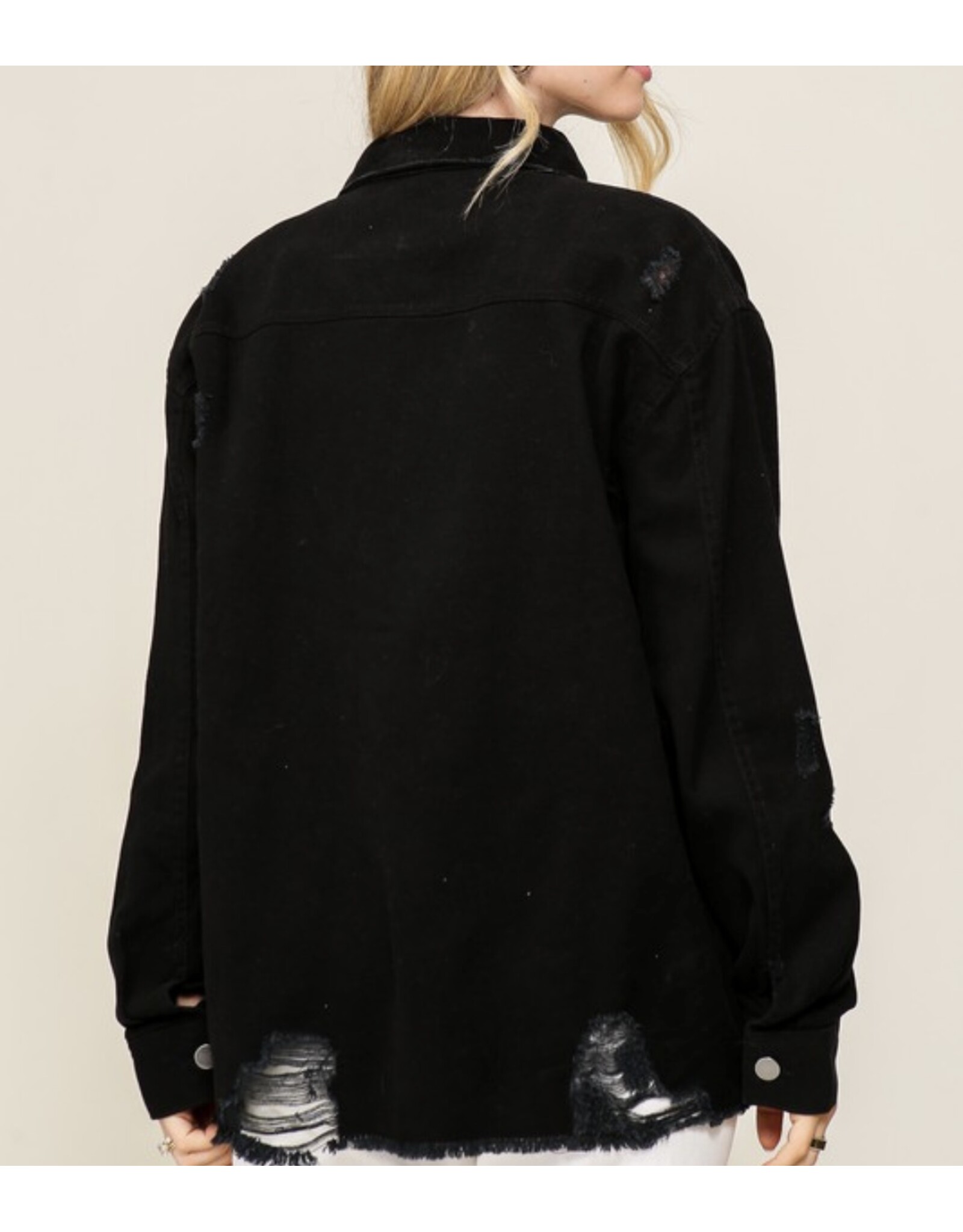 Black Distressed Oversized Denim Jacket