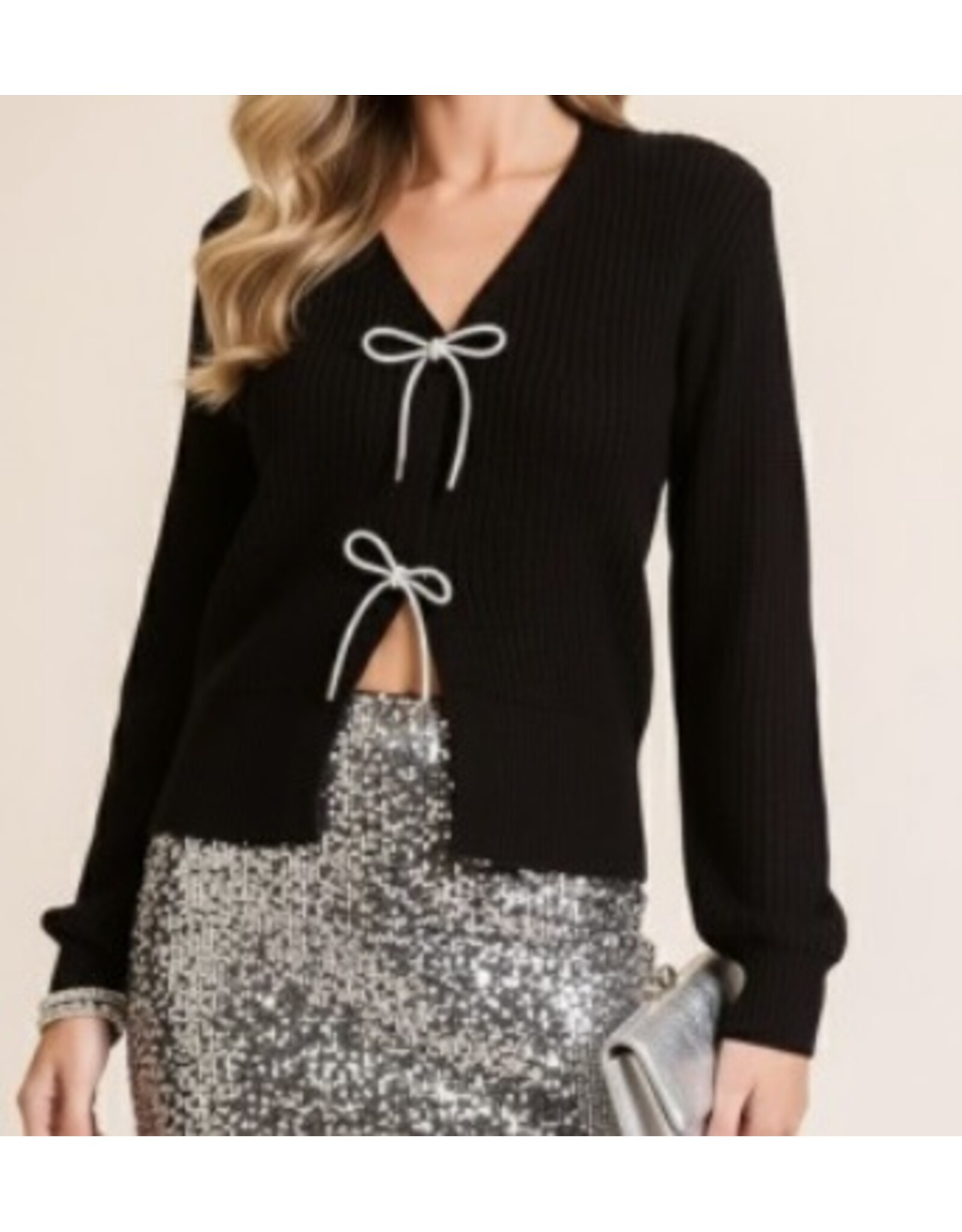 Black Bow Snap-front Cardigan