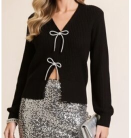 Black Bow Snap-front Cardigan