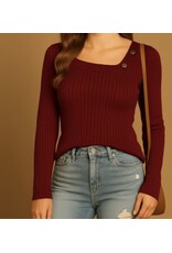 Ribbed Asymmetrical Neck Sweater Ribbed Asymmetrical Neck Sweater
