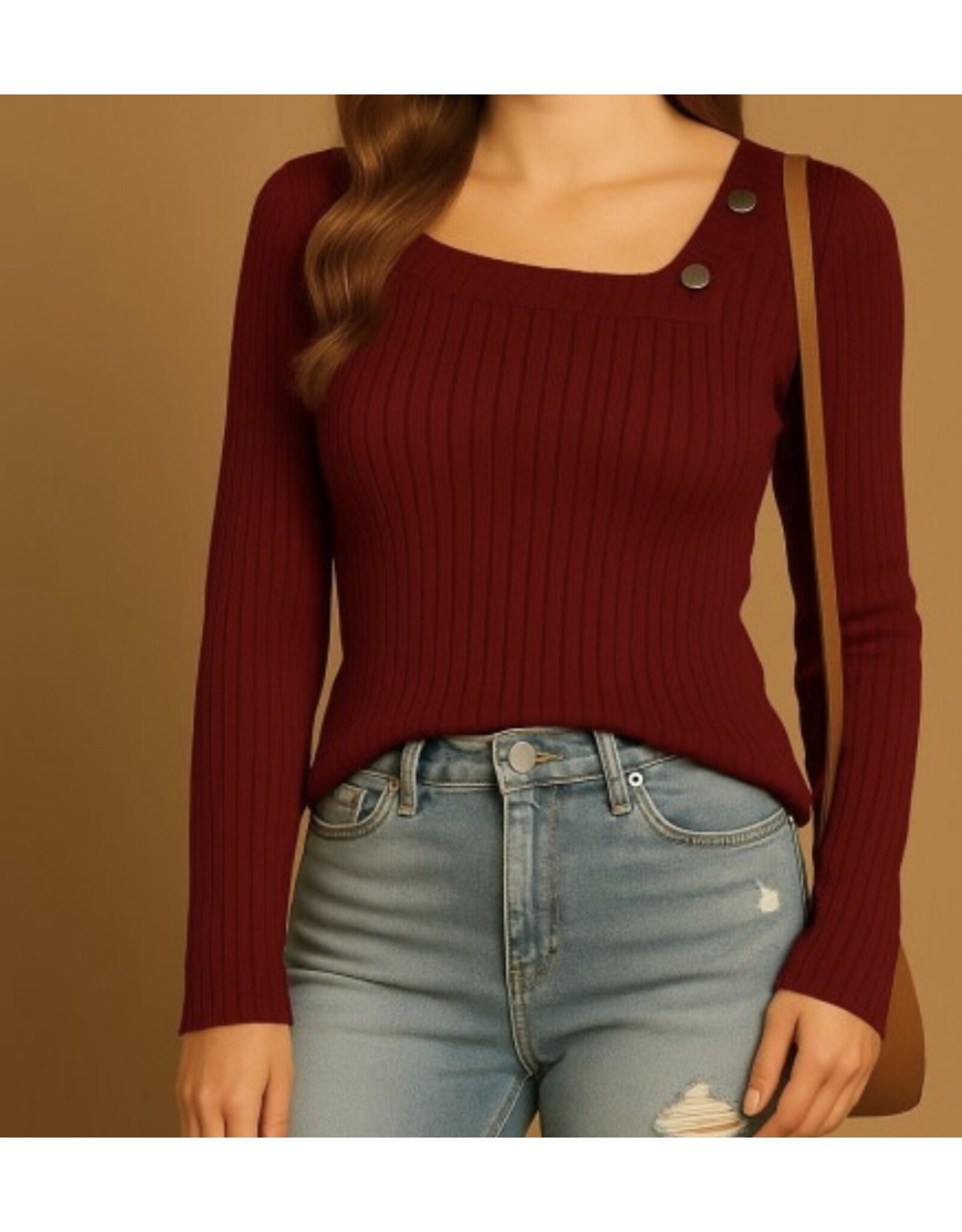 Ribbed Asymmetrical Neck Sweater