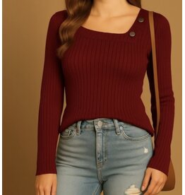 Ribbed Asymmetrical Neck Sweater