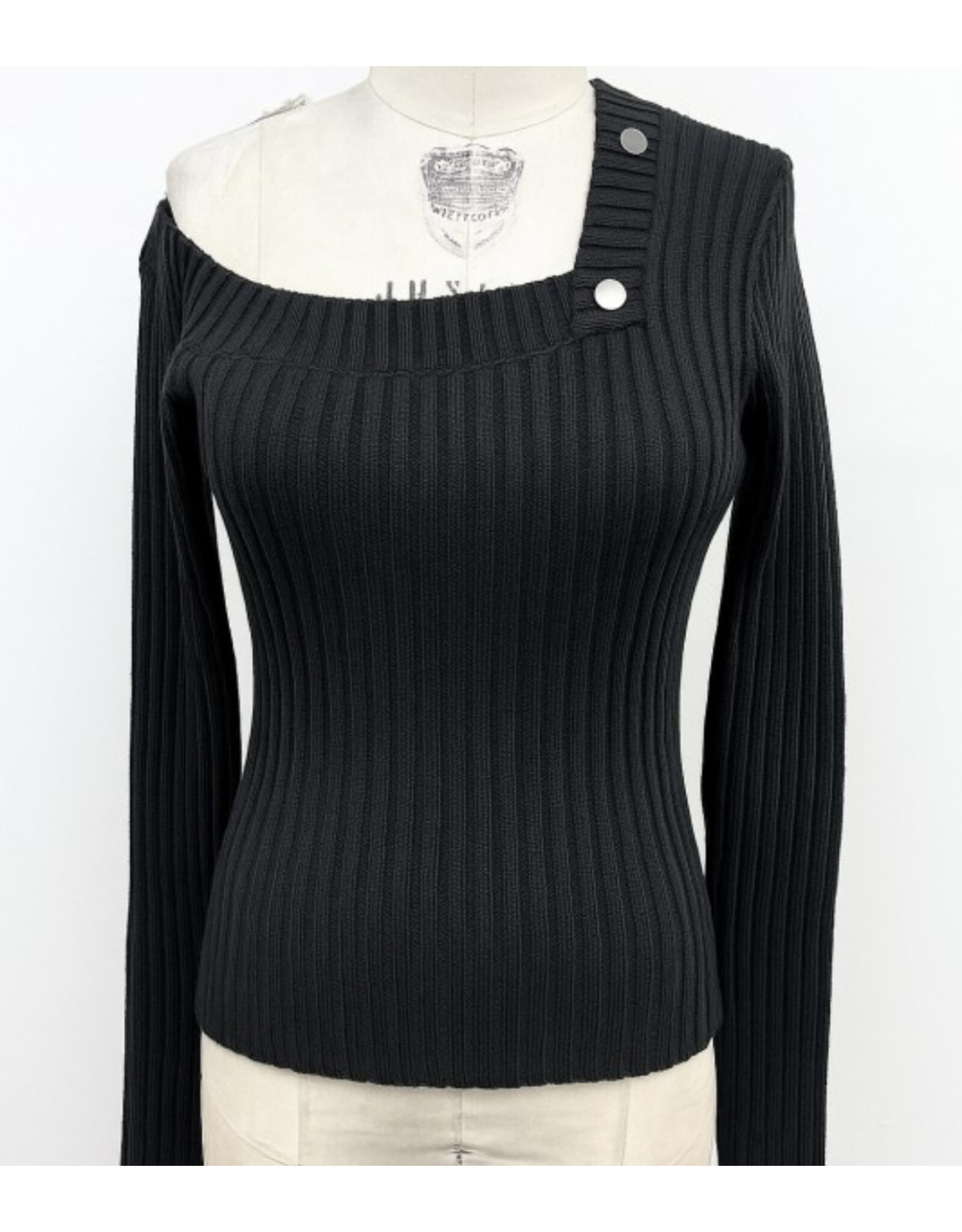 Ribbed Asymmetrical Neck Sweater